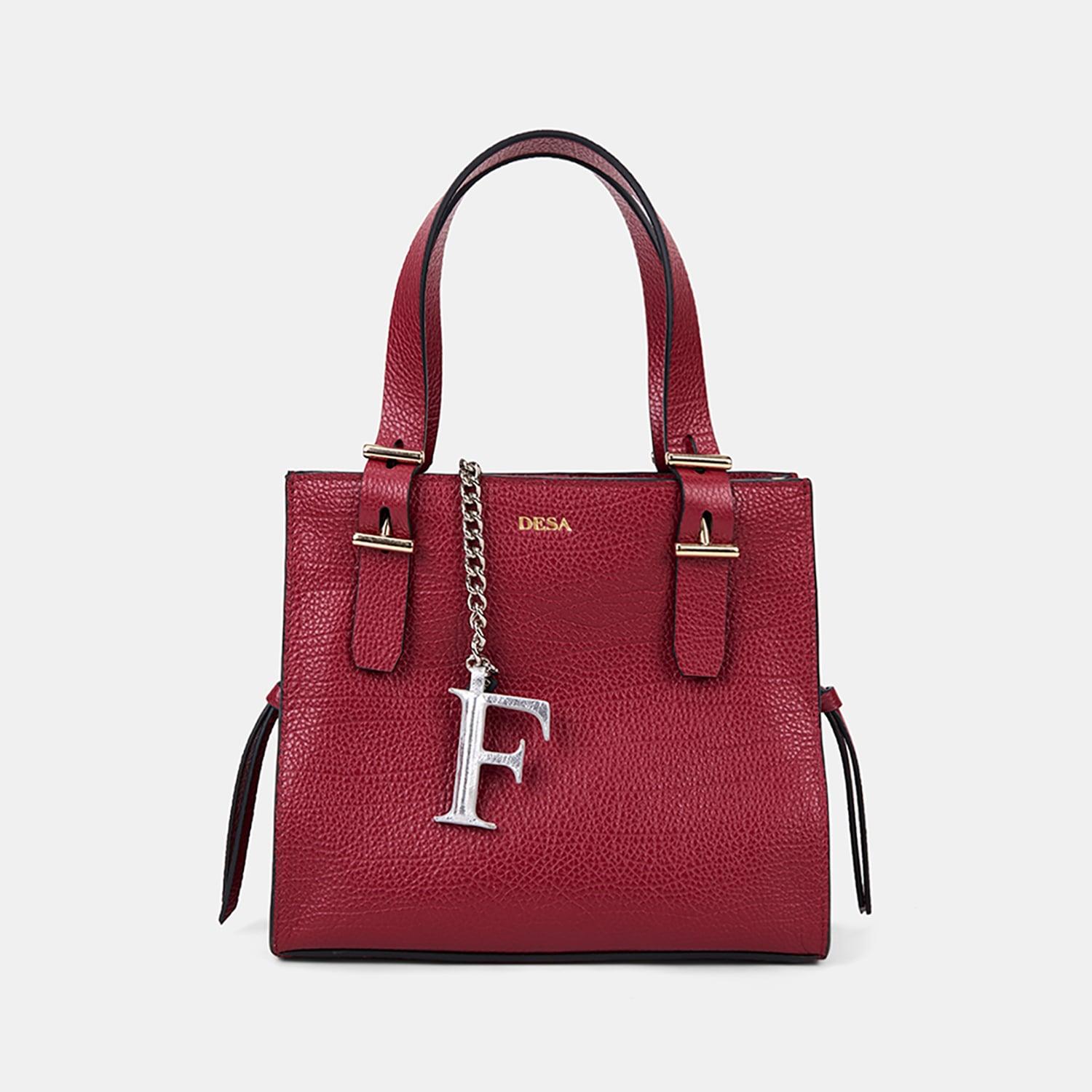 Gümüş F Harfi Gold Zincirli Deri Charm / Anahtarlık