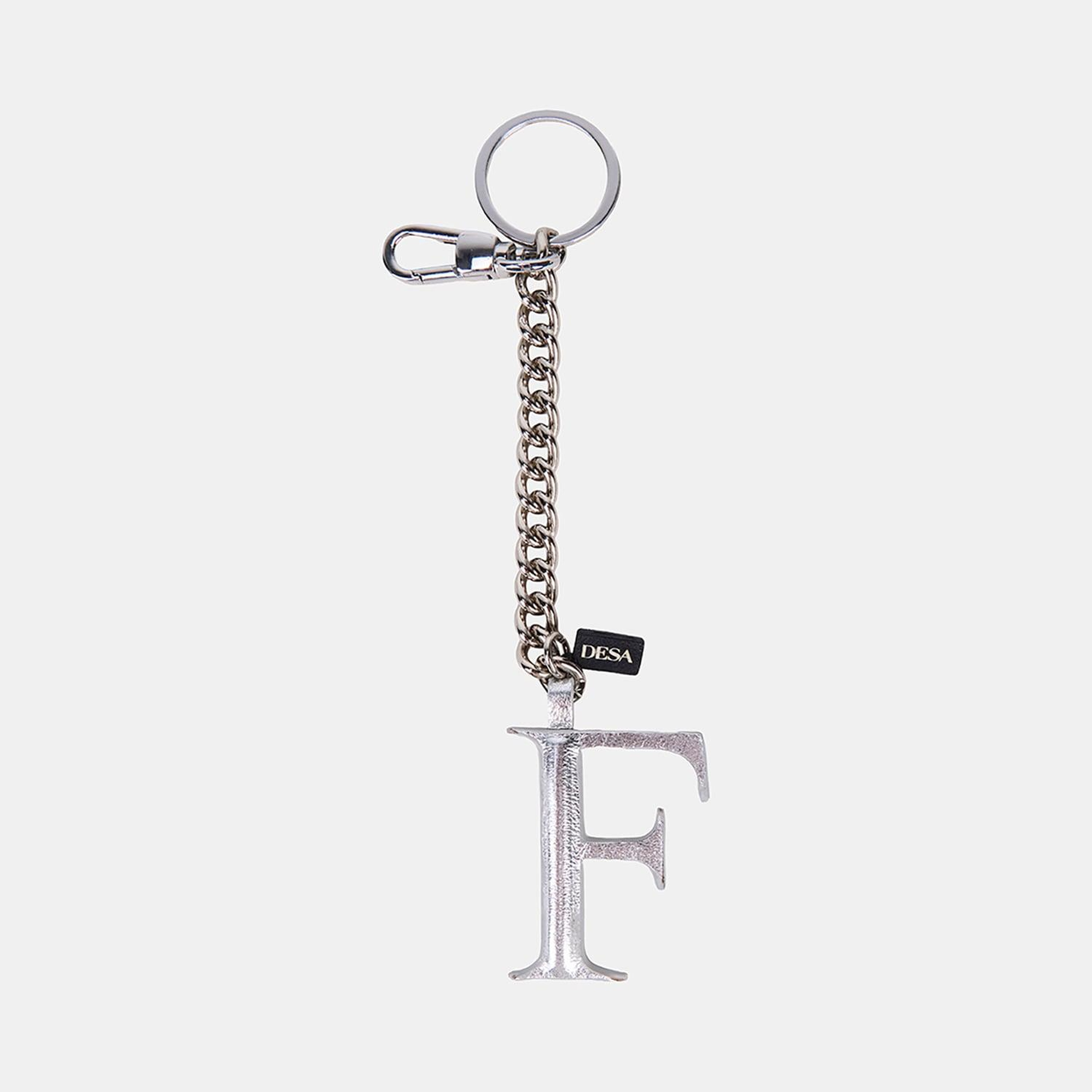 Gümüş F Harfi Gold Zincirli Deri Charm / Anahtarlık