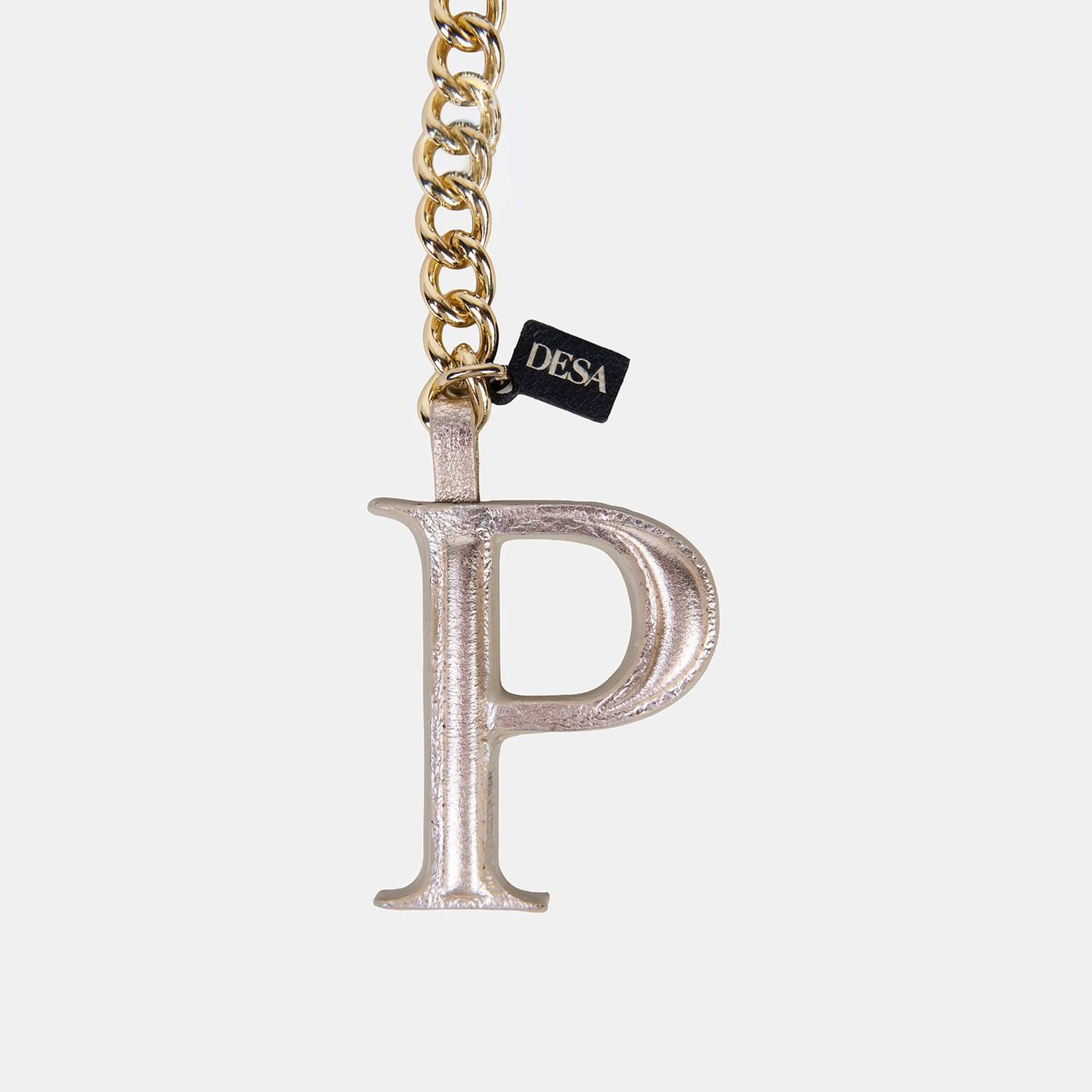 Gümüş P Harfi Gold Zincirli Deri Charm / Anahtarlık