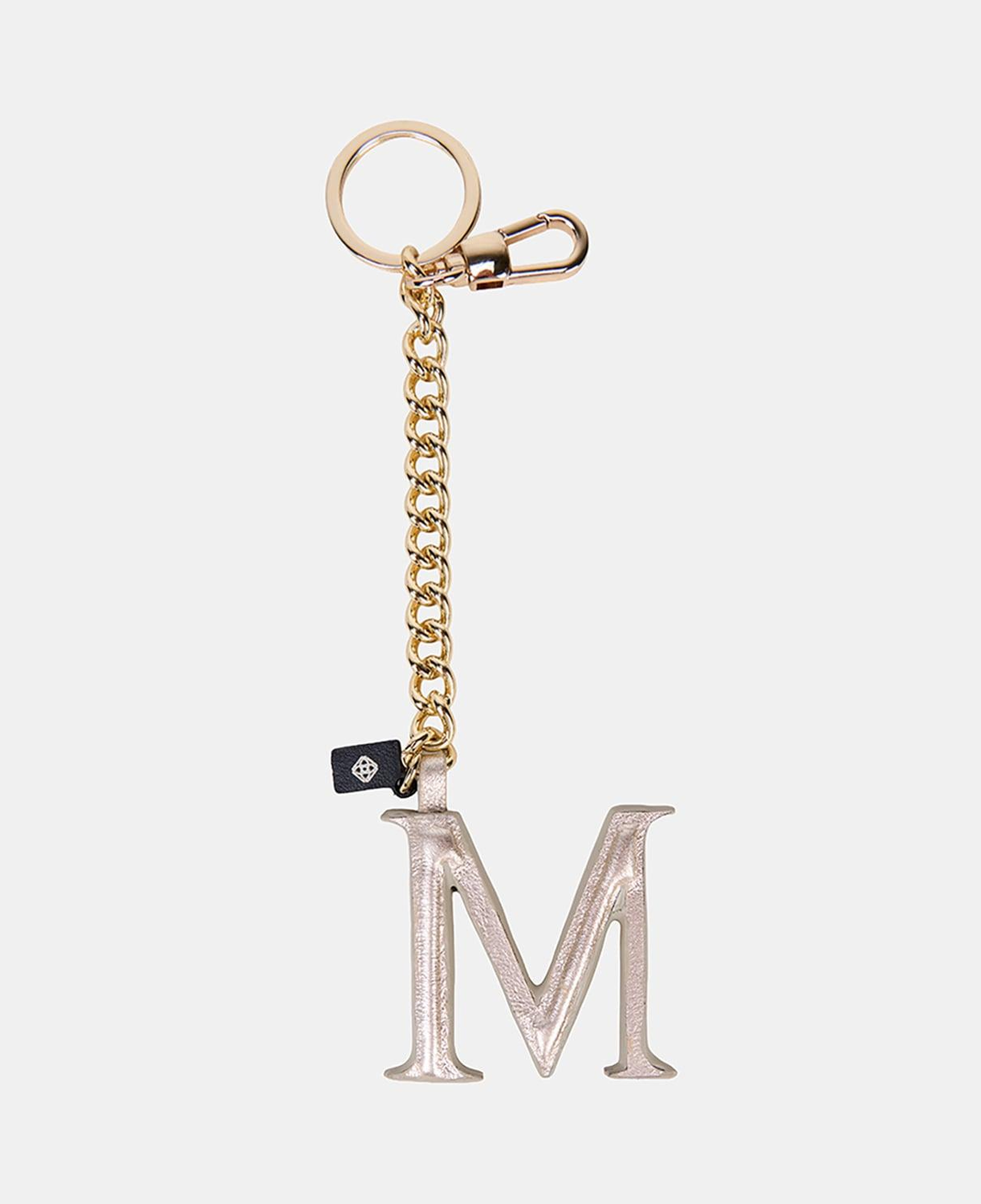 Gümüş M Harfi Gold Zincirli Deri Charm / Anahtarlık