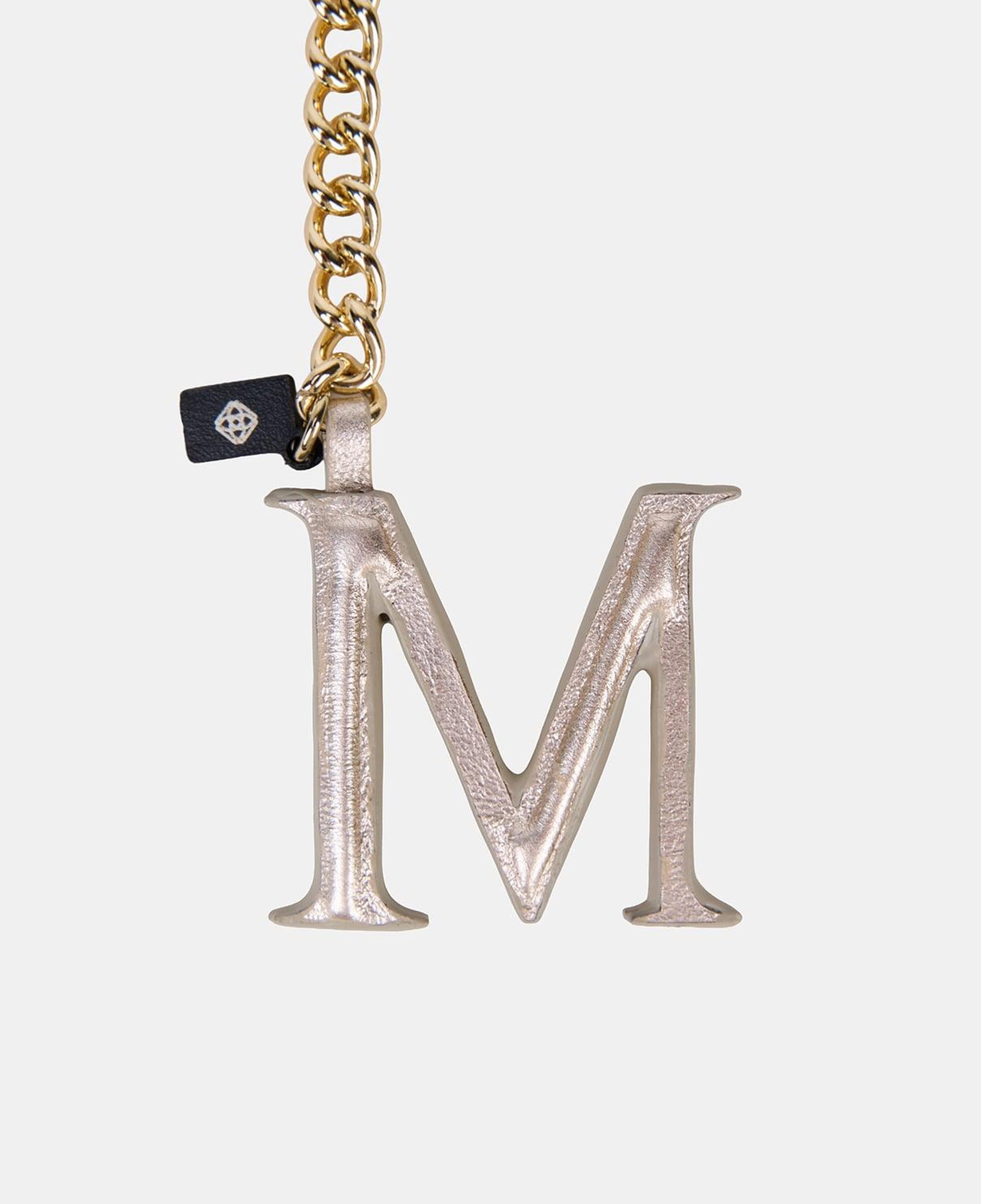 Gümüş M Harfi Gold Zincirli Deri Charm / Anahtarlık