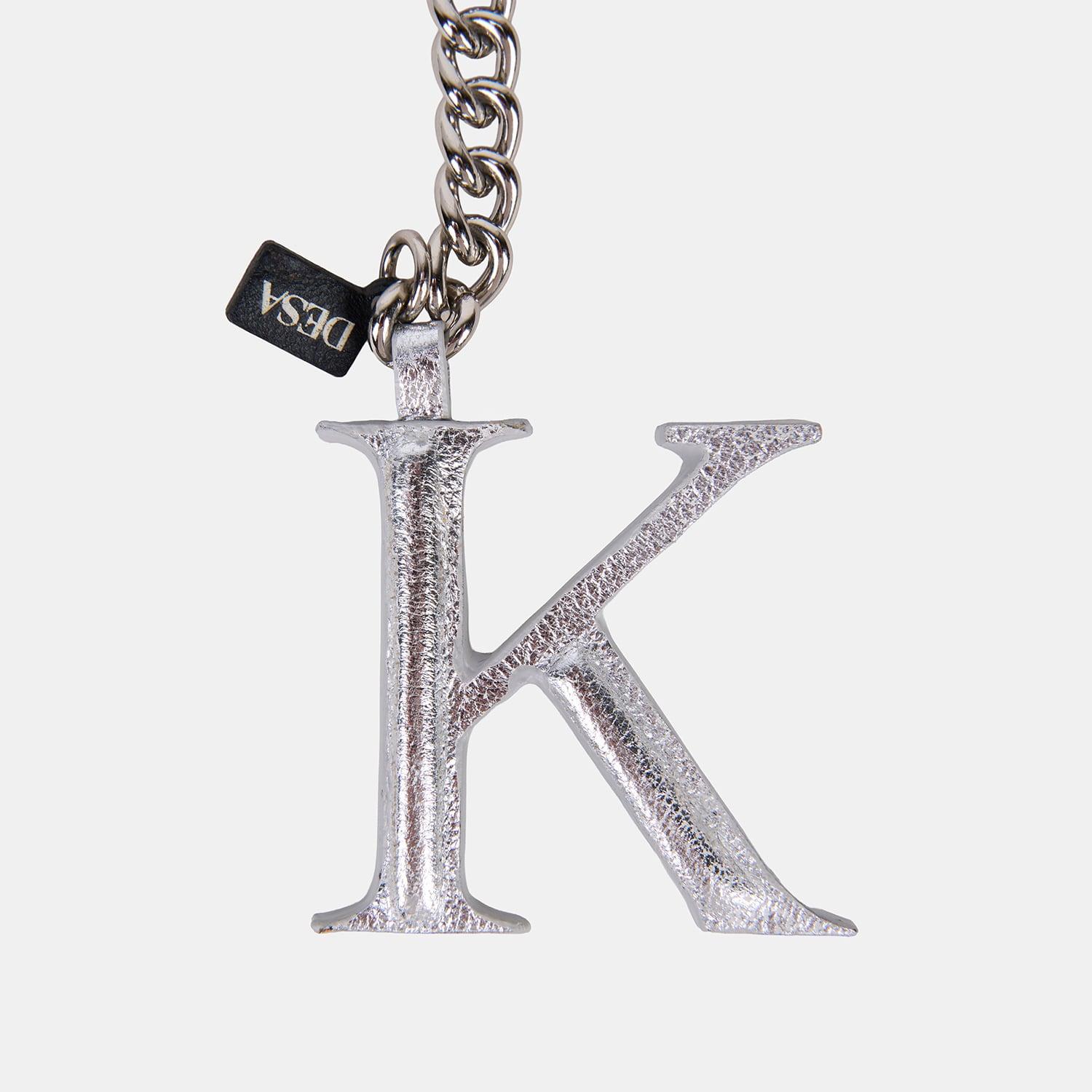 Gümüş K Harfi Gold Zincirli Deri Charm / Anahtarlık
