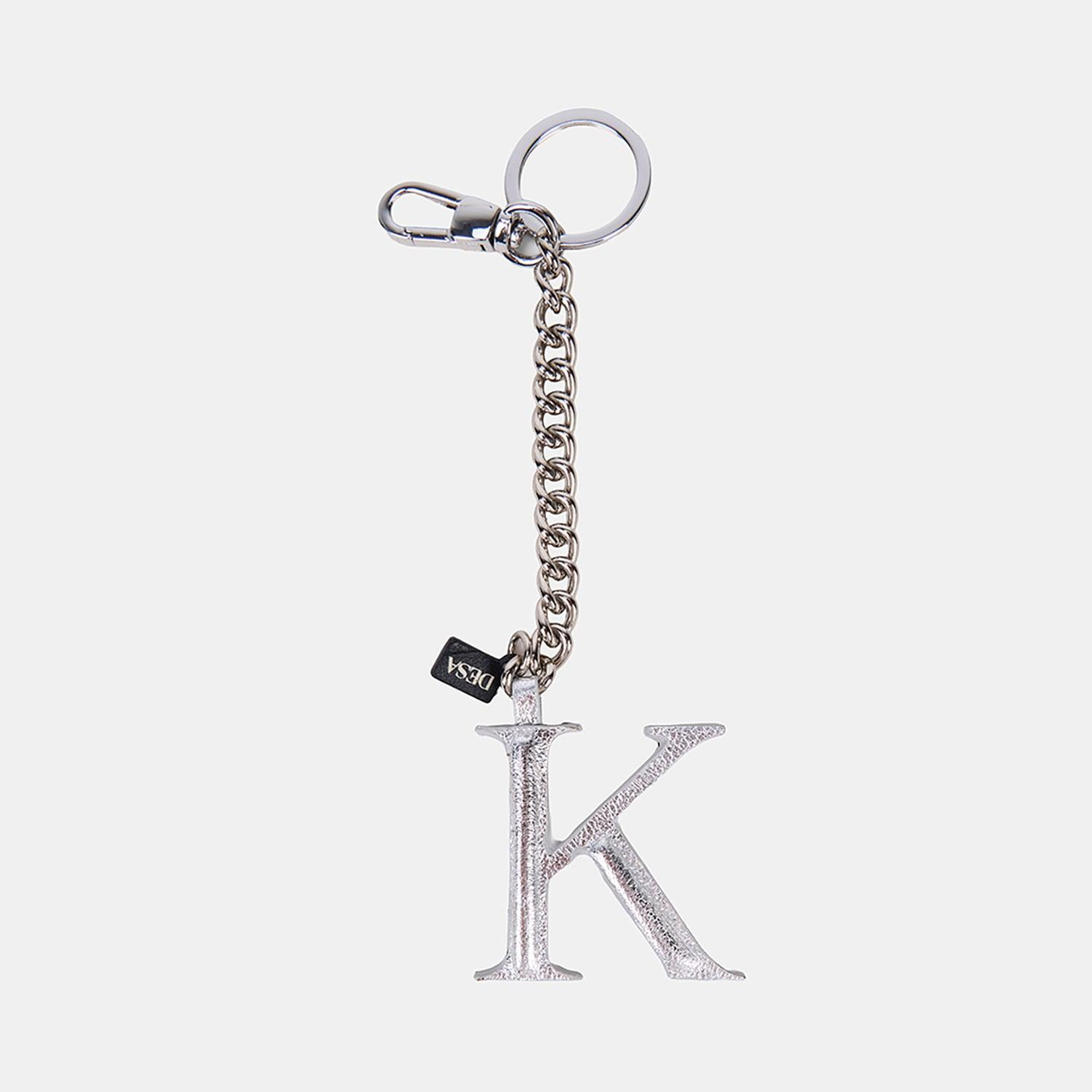 Gümüş K Harfi Gold Zincirli Deri Charm / Anahtarlık