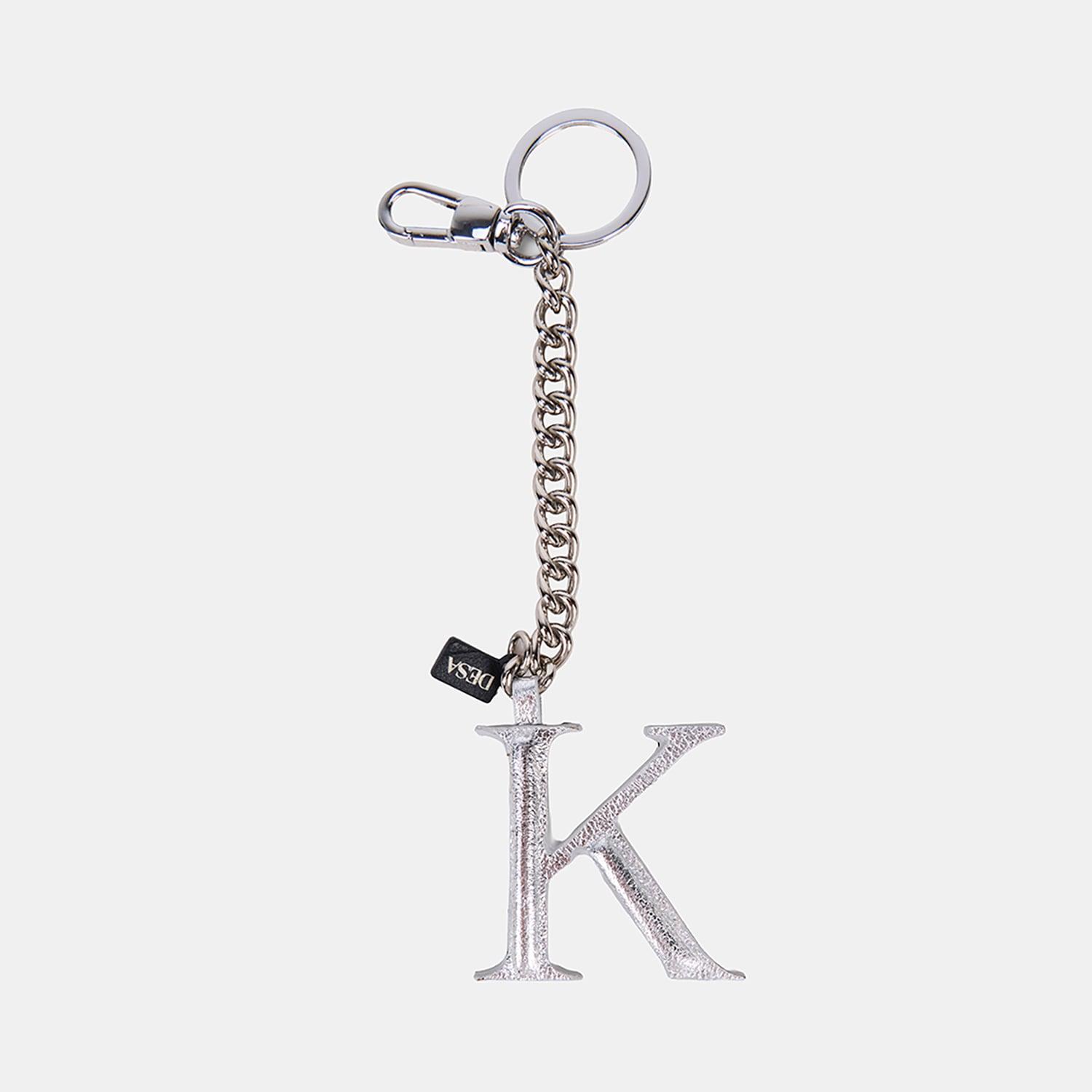 Gümüş K Harfi Gold Zincirli Deri Charm / Anahtarlık