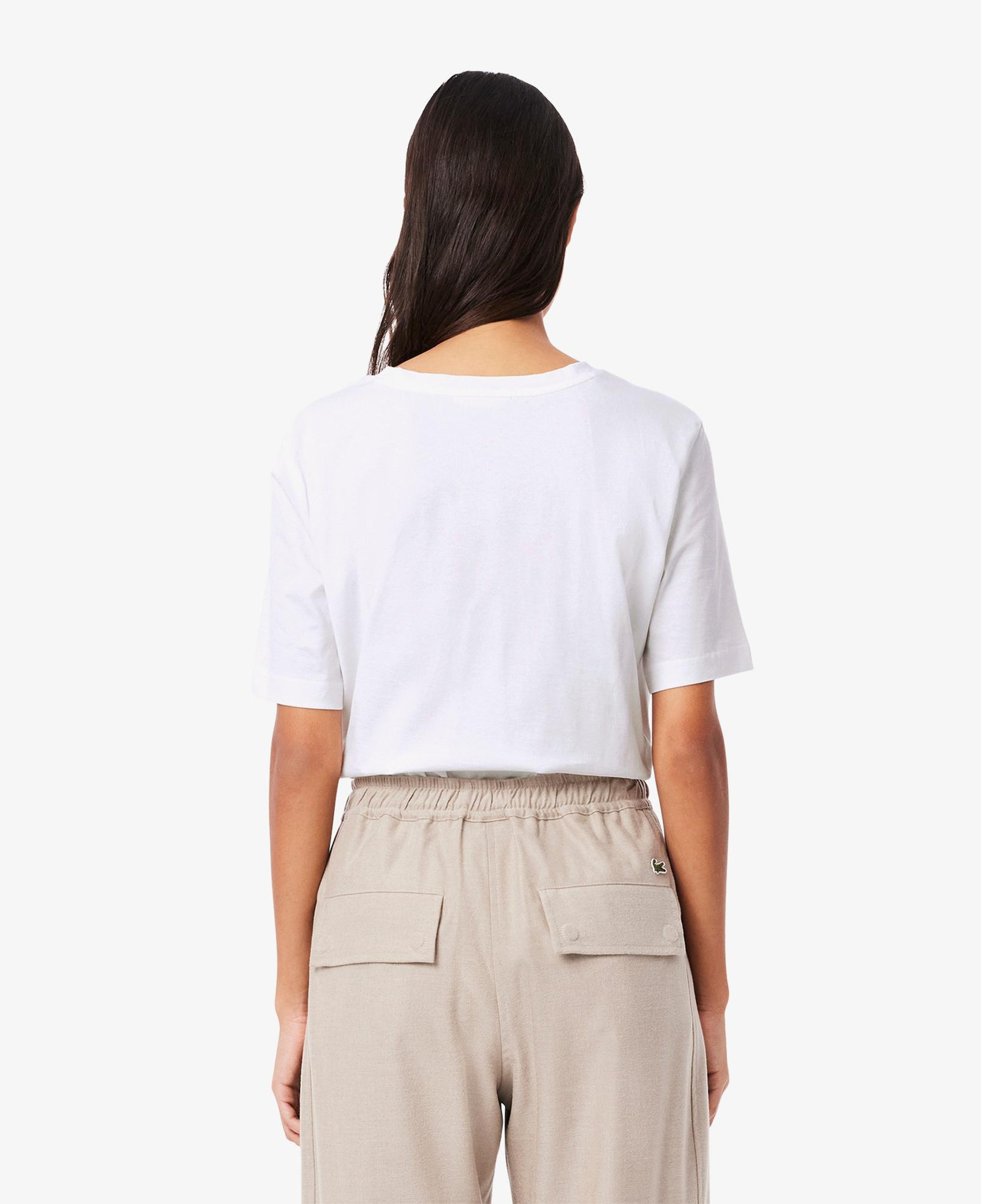 Lacoste Kadın Relaxed Fit V Yaka Beyaz T-Shirt