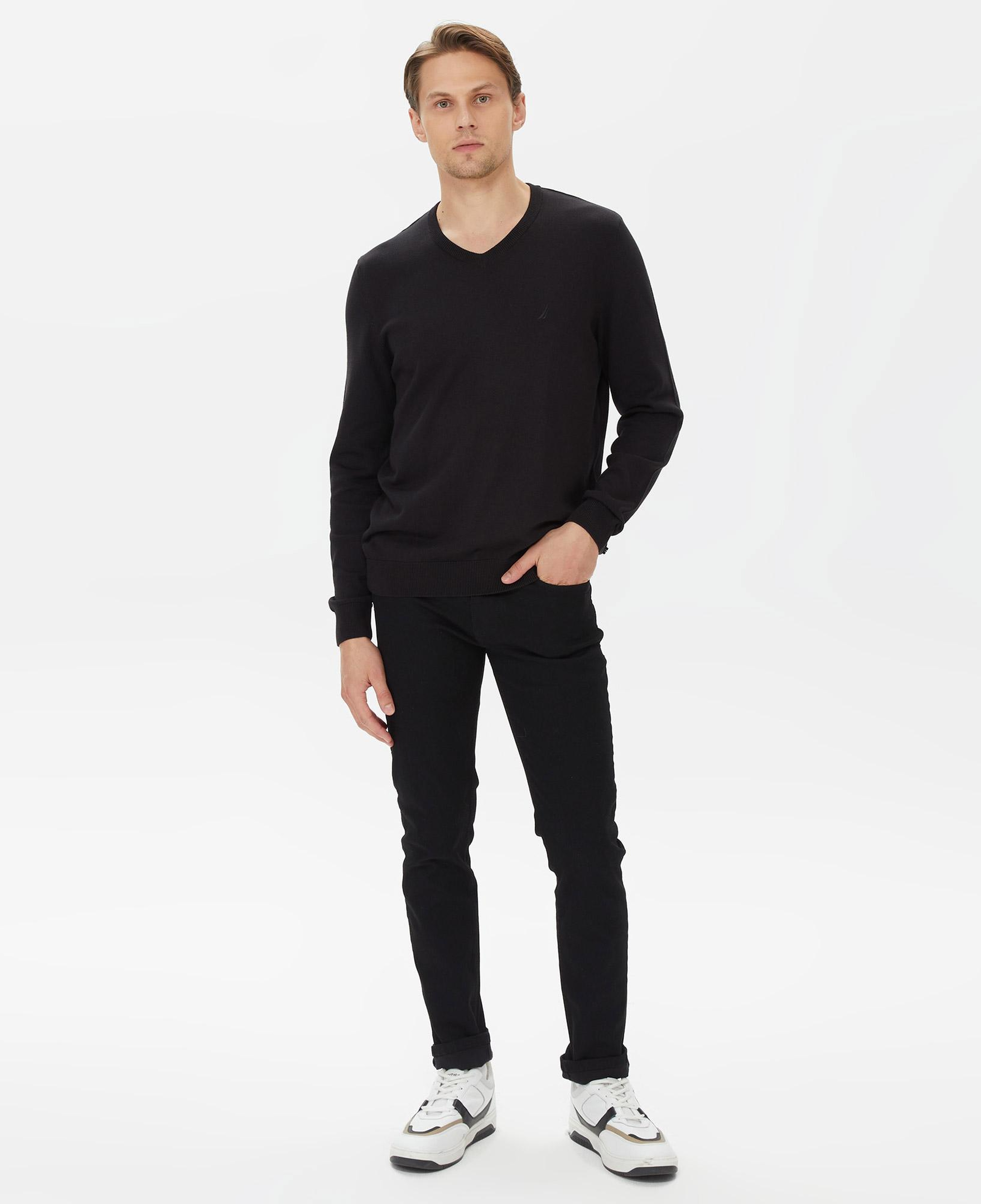 Nautica Erkek Siyah Standart Fit V Yaka Kazak