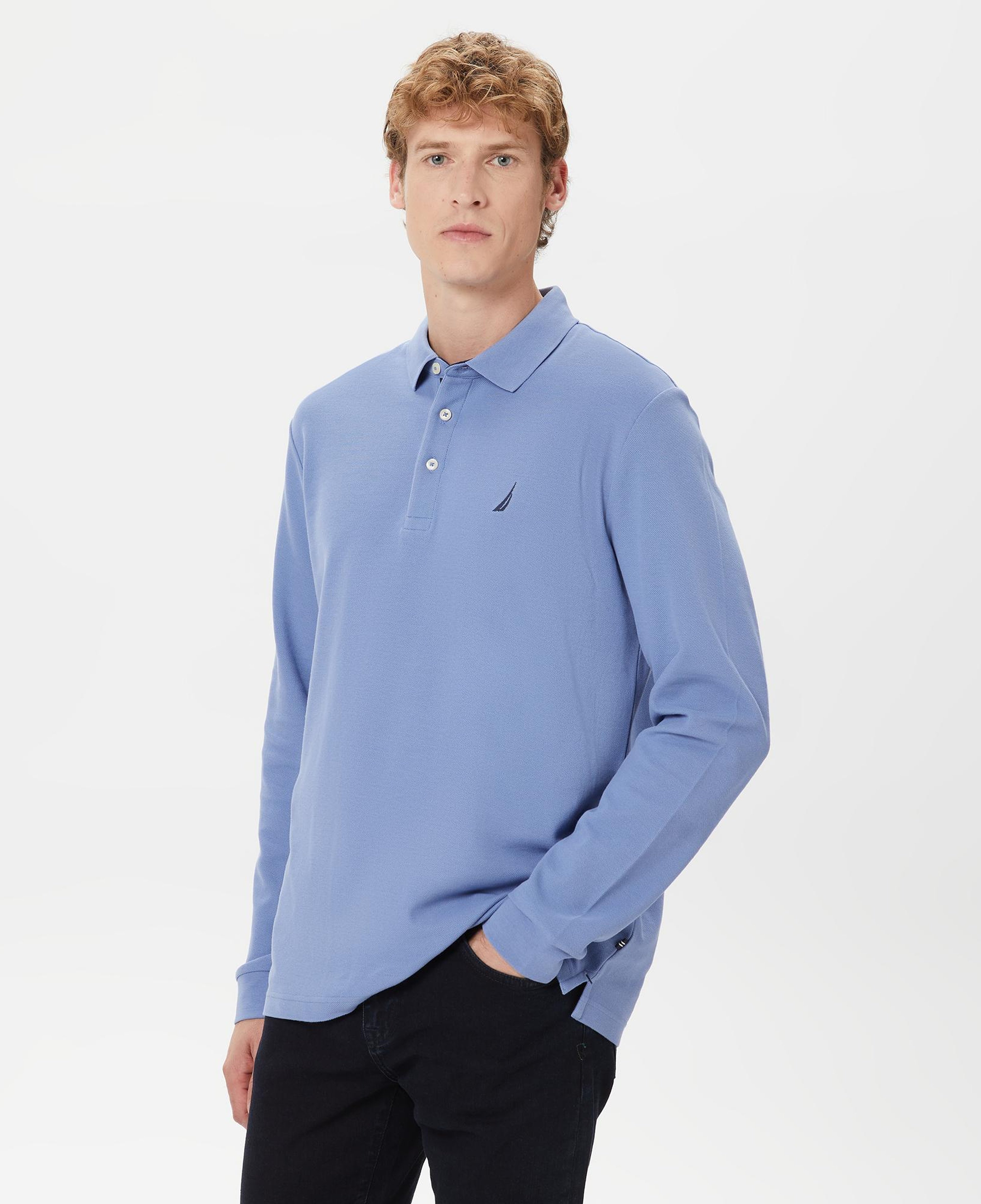 Nautica Erkek Mavi Classic Fit Uzun Kollu Polo Yaka T-Shirt