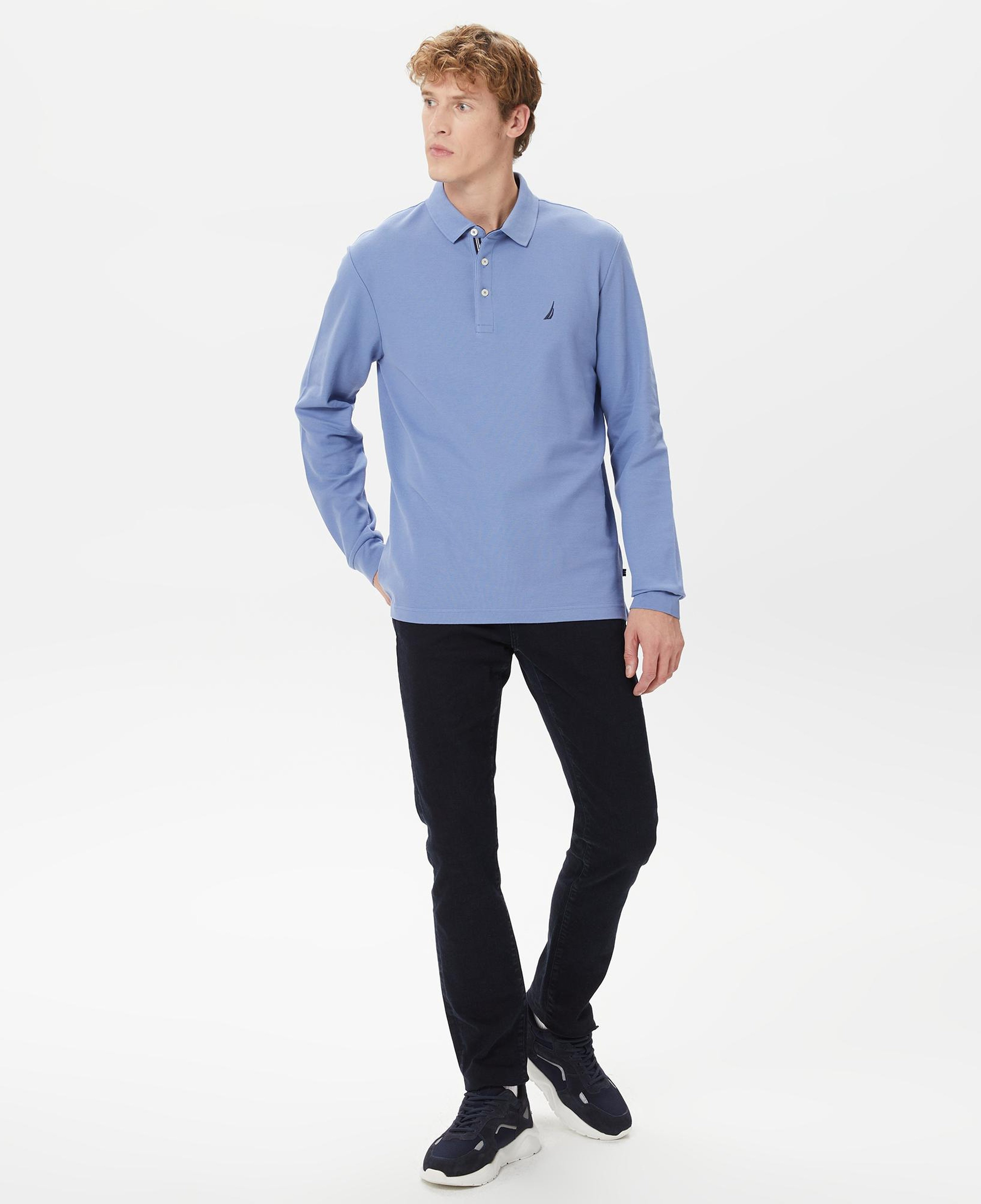 Nautica Erkek Mavi Classic Fit Uzun Kollu Polo Yaka T-Shirt