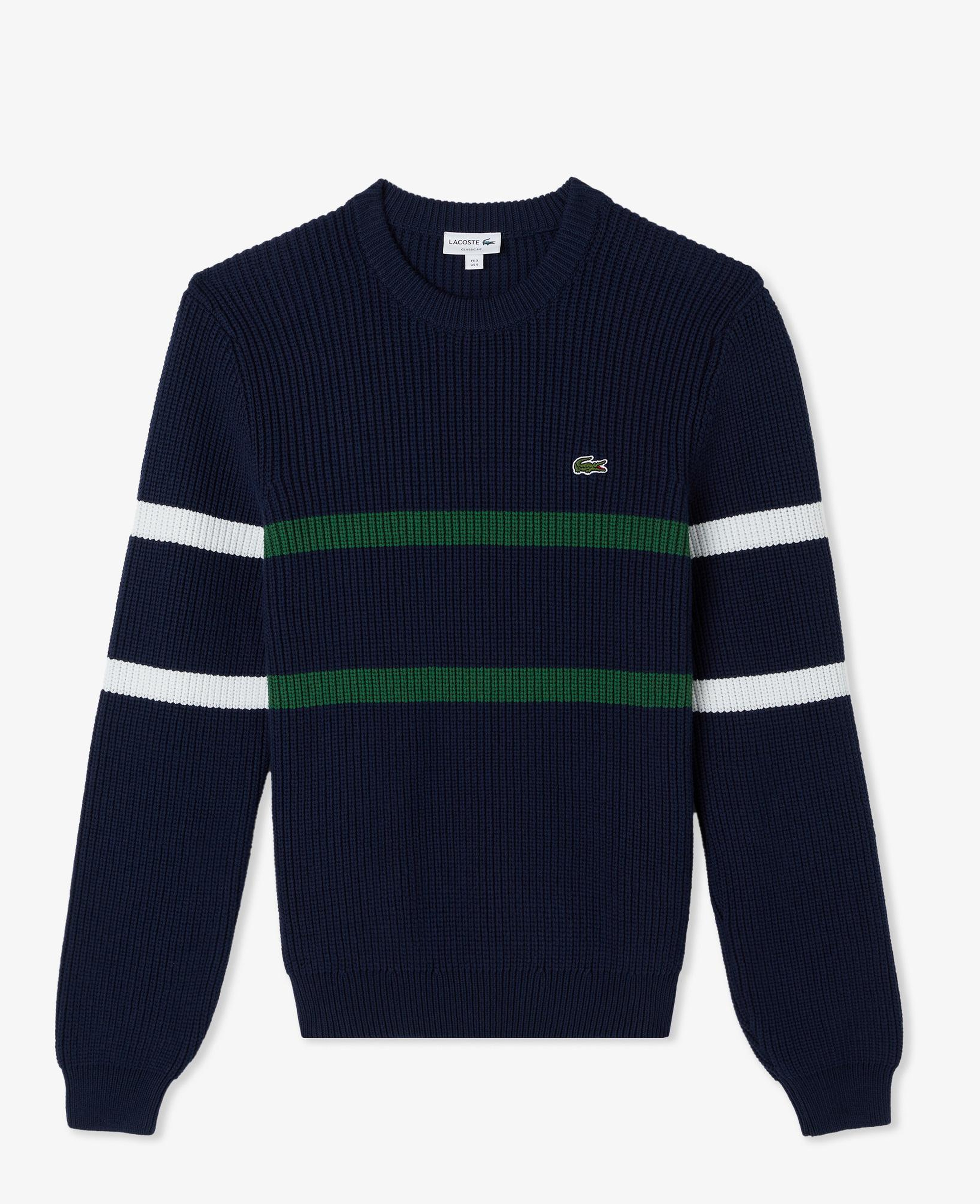 Erkek Relaxed Fit Bisiklet Yaka Çizgili Lacivert Kazak