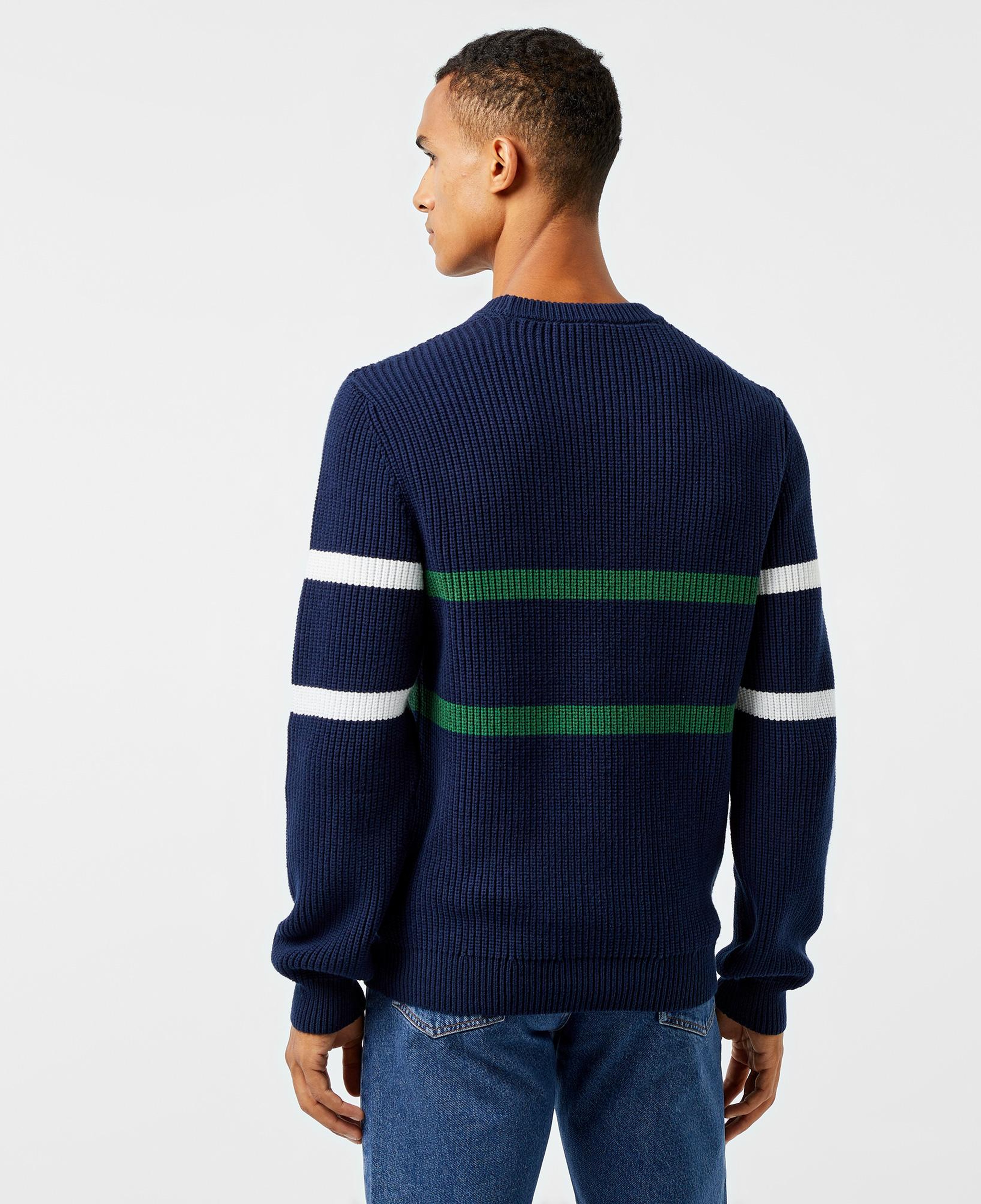 Erkek Relaxed Fit Bisiklet Yaka Çizgili Lacivert Kazak