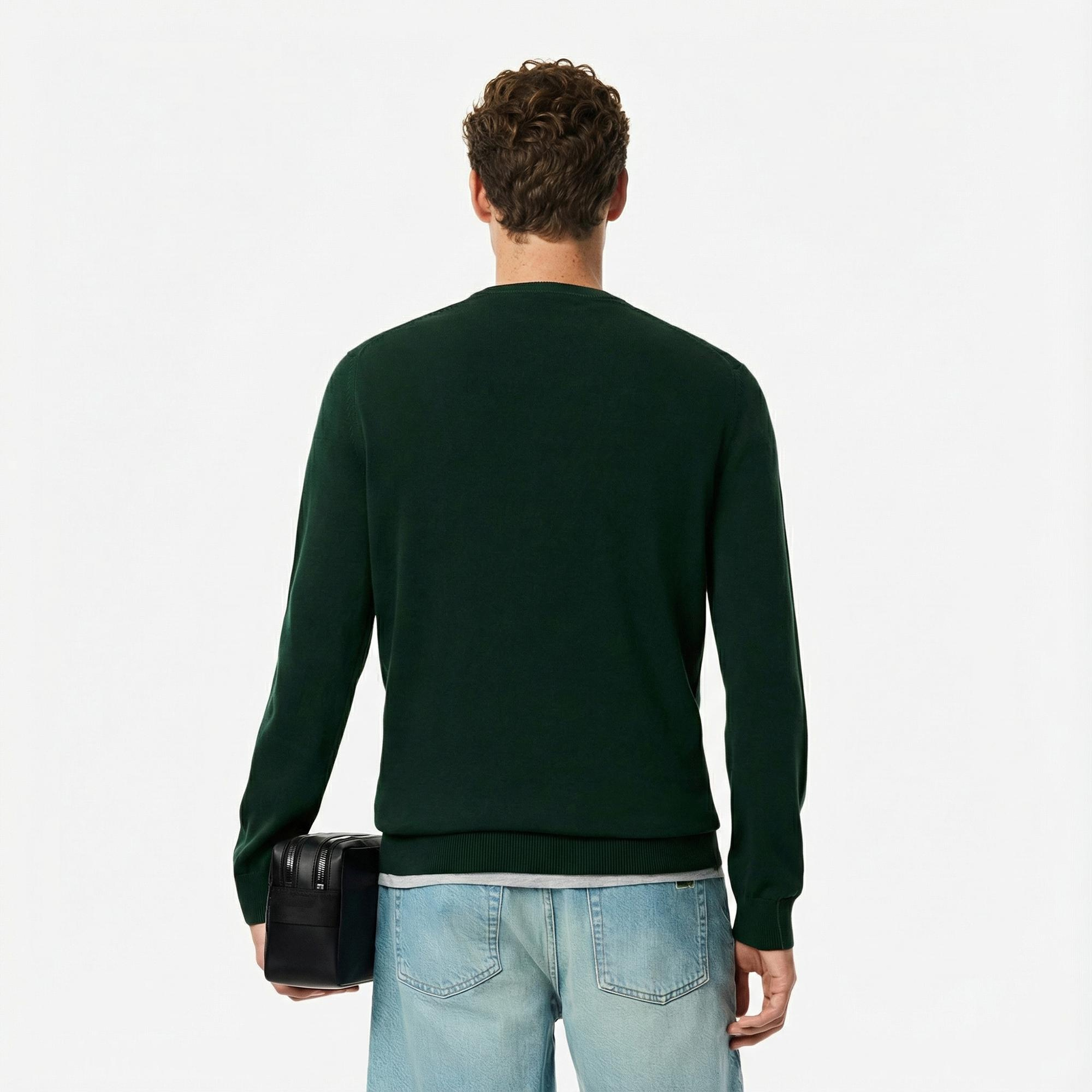 Lacoste Erkek Regular Fit Bisiklet Yaka Koyu Yeşil Kazak