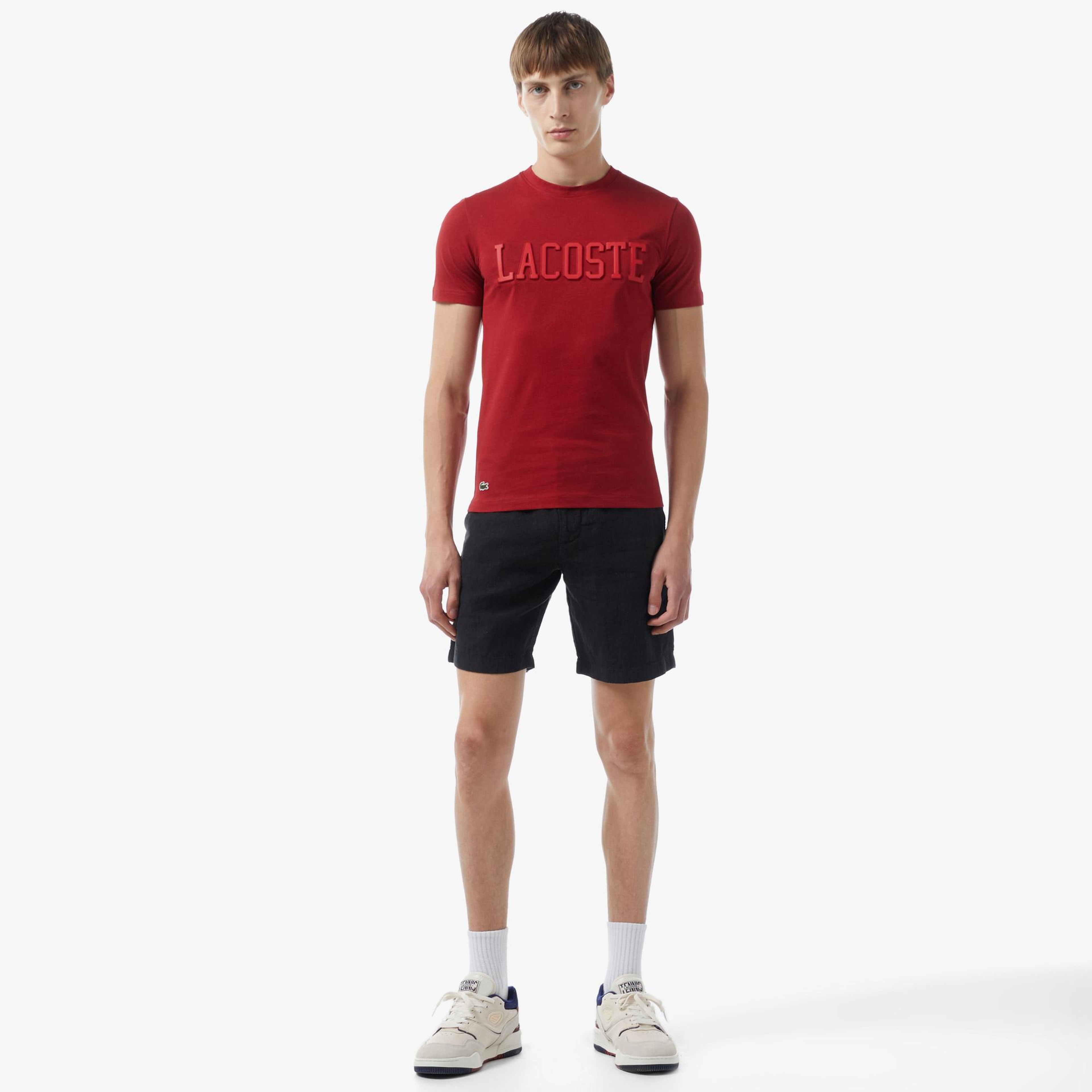 Erkek Slim Fit Keten Siyah Bermuda Şort
