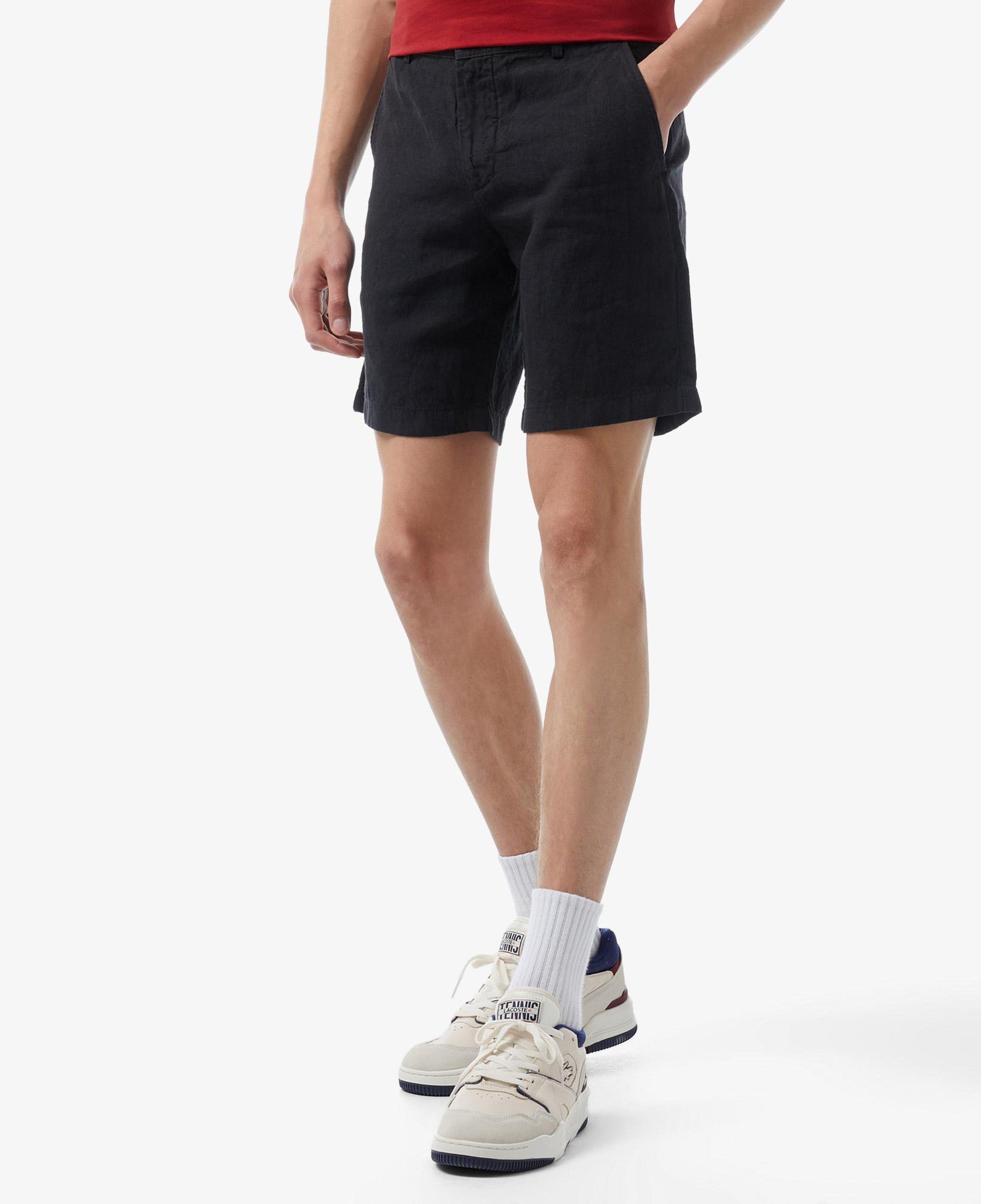 Erkek Slim Fit Keten Siyah Bermuda Şort