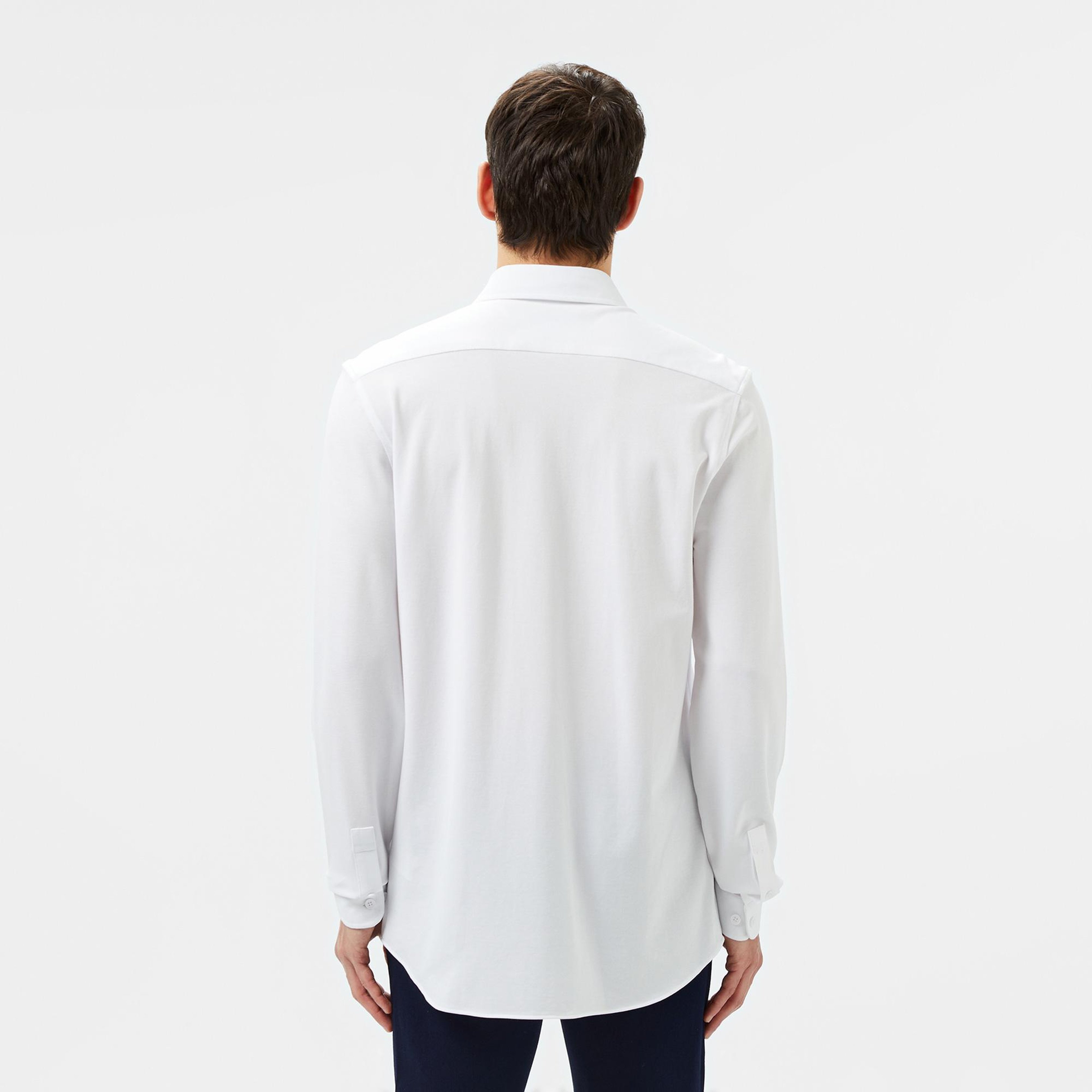 Erkek Slim Fit Düğmeli Yaka Beyaz Gömlek