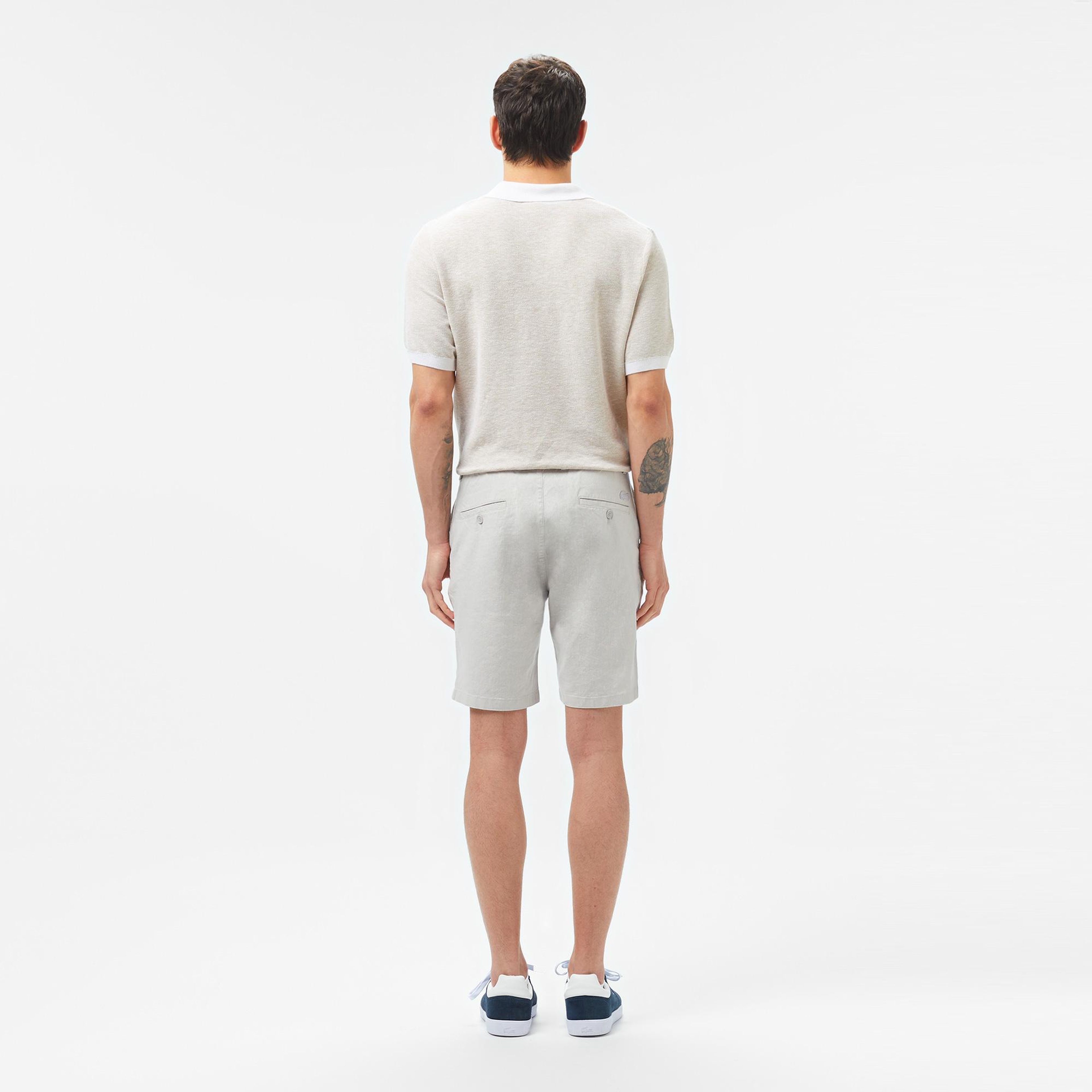 Erkek Regular Fit Keten Gri Bermuda Şort