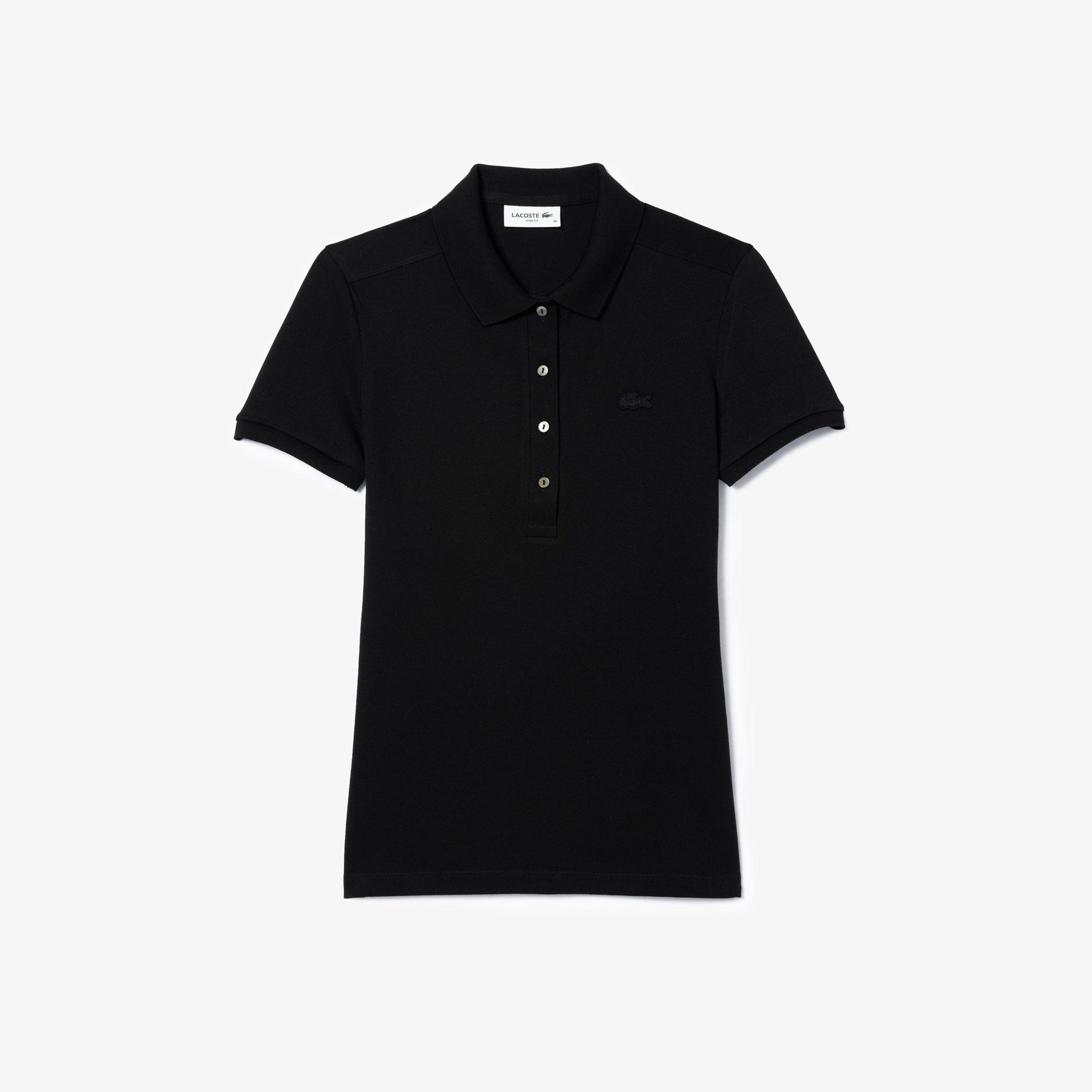 L.12.D Kadın Slim Fit Siyah Polo