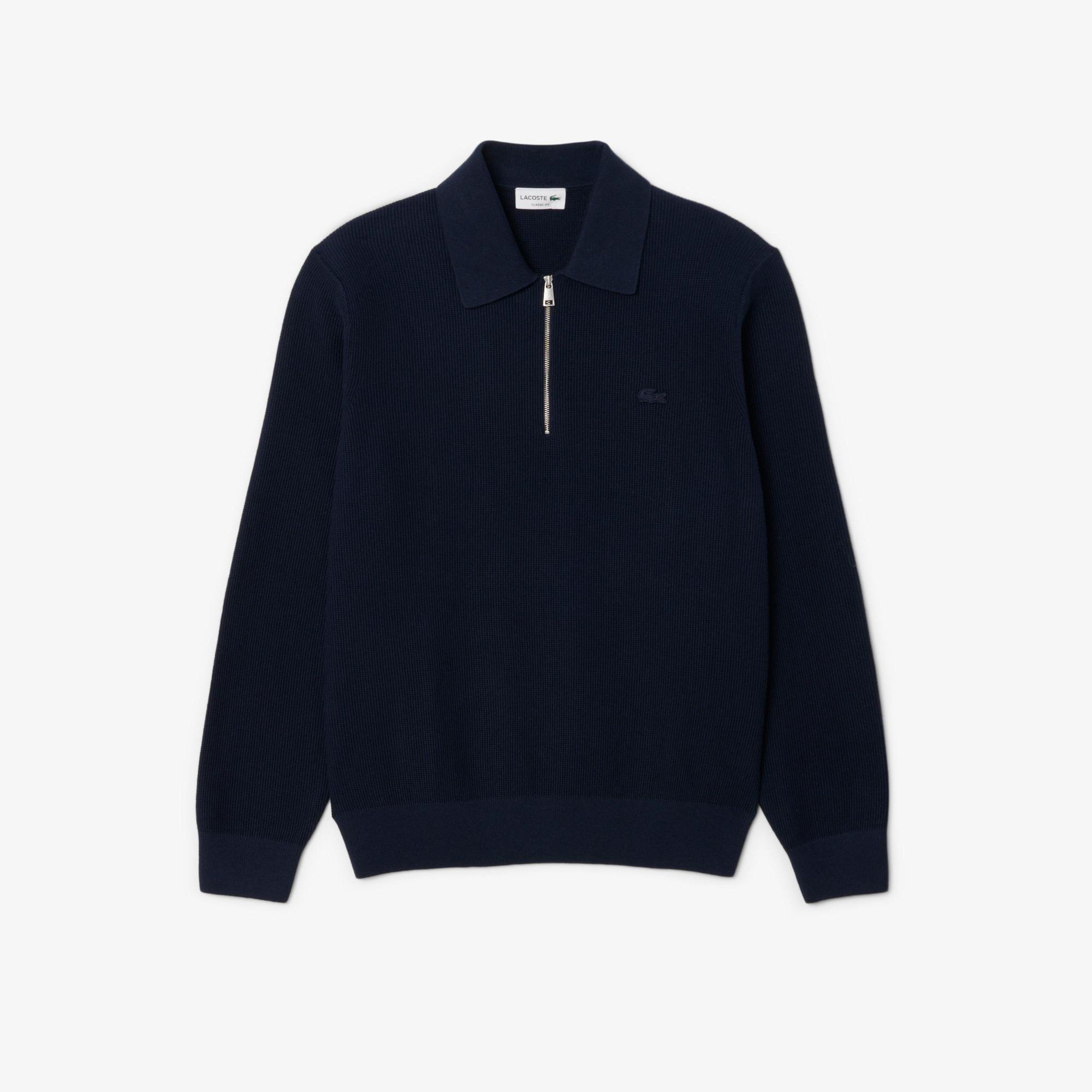 Lacoste Erkek Classic Fit Yarım Fermuarlı Lacivert Kazak