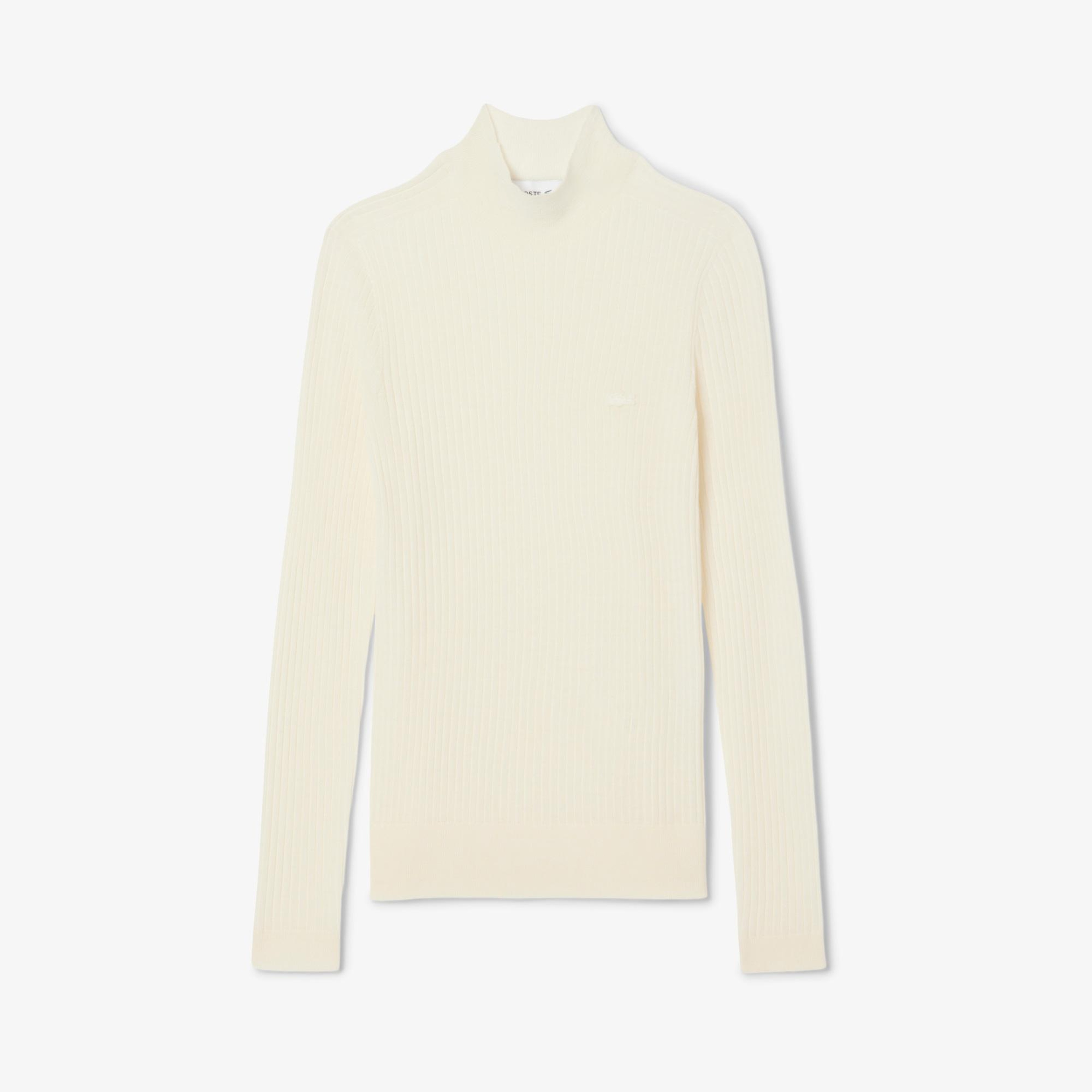 Lacoste Kadın Slim Fit Dik Yaka Beyaz Kazak