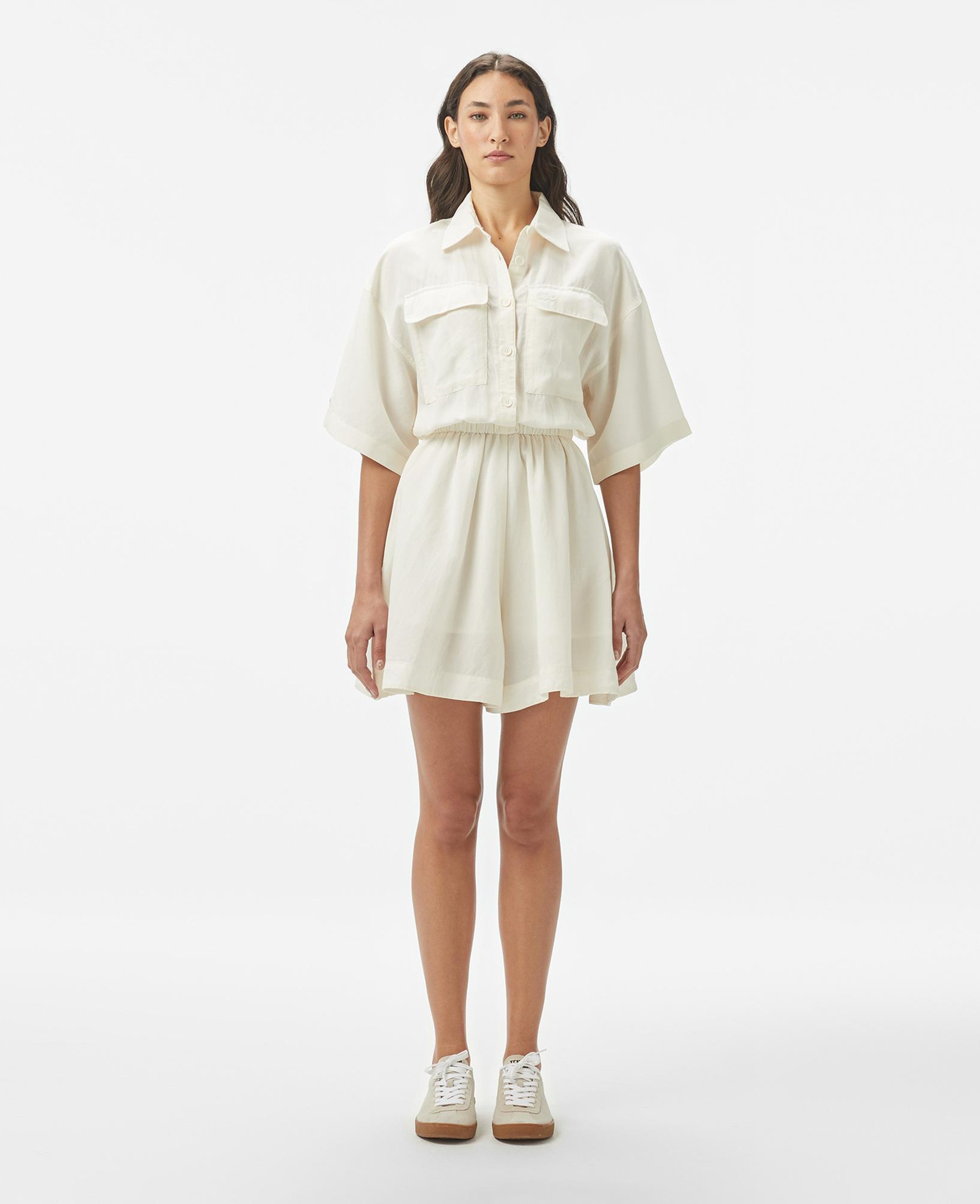 Lacoste Kadın Flare Fit Kısa Kollu Gömlek Yaka Beyaz Elbise