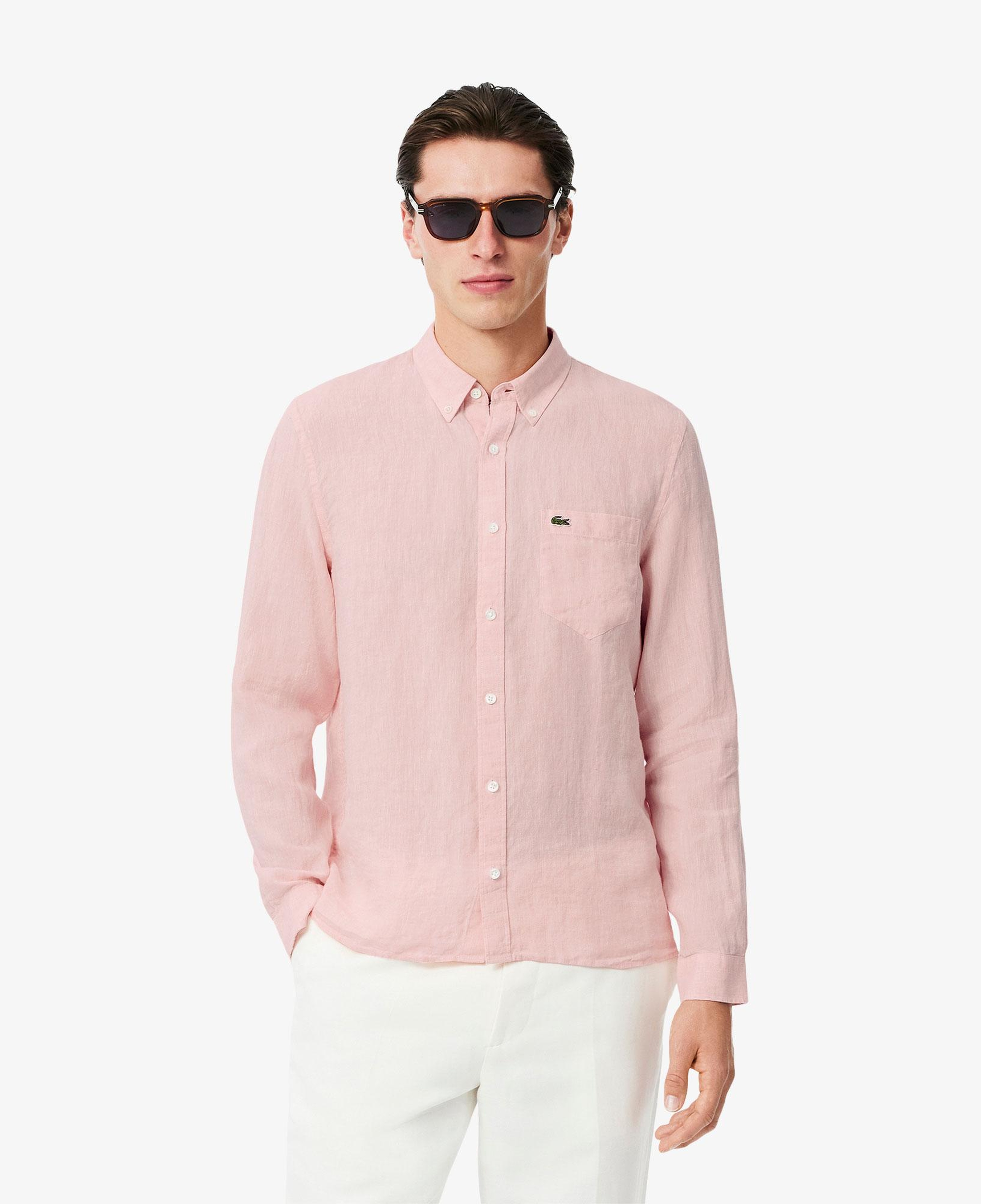 Lacoste Erkek Regular Fit Düğmeli Yaka Keten Açık Pembe Gömlek