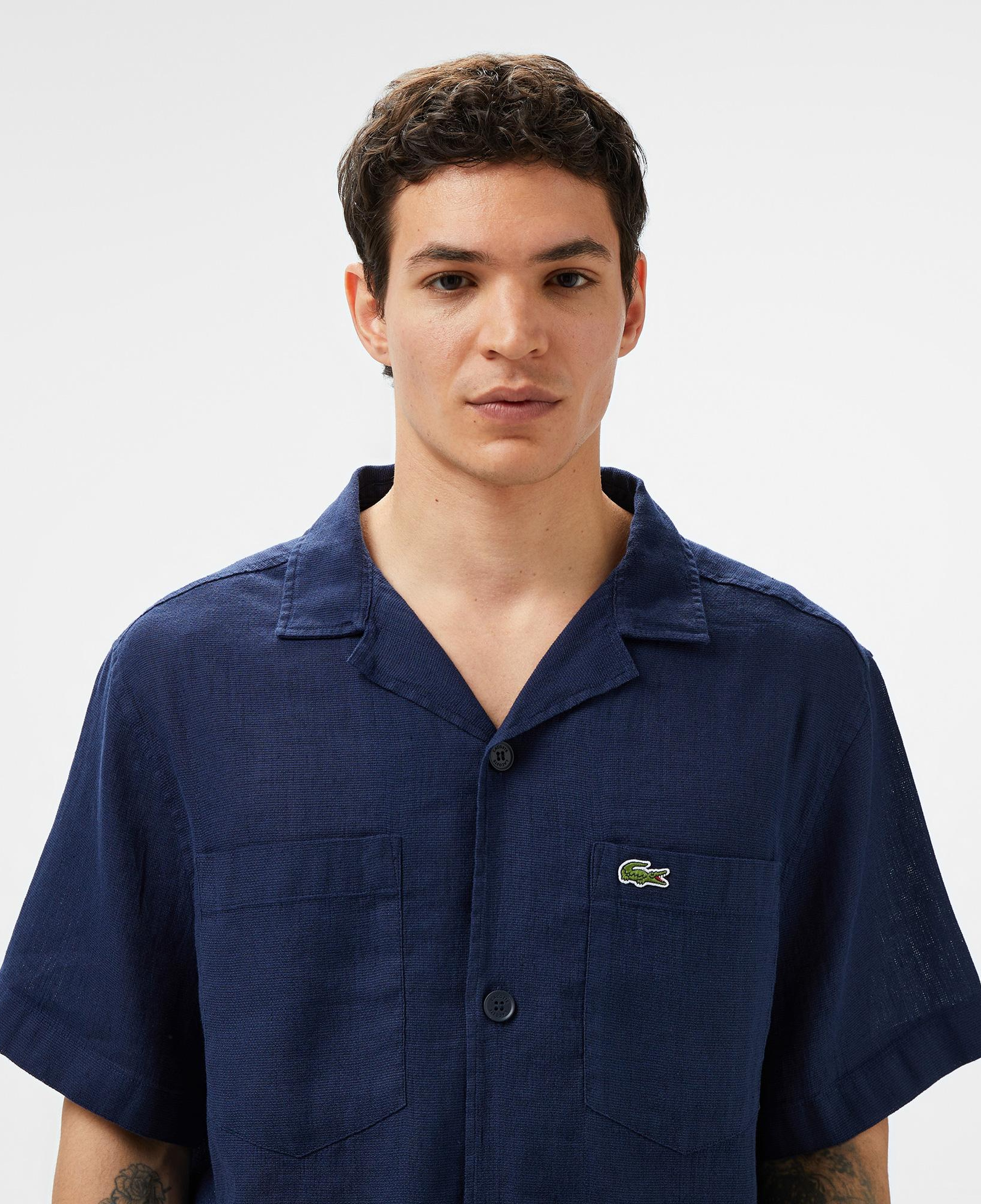 Lacoste Erkek Relaxed Fit Kısa Kollu Lacivert Gömlek