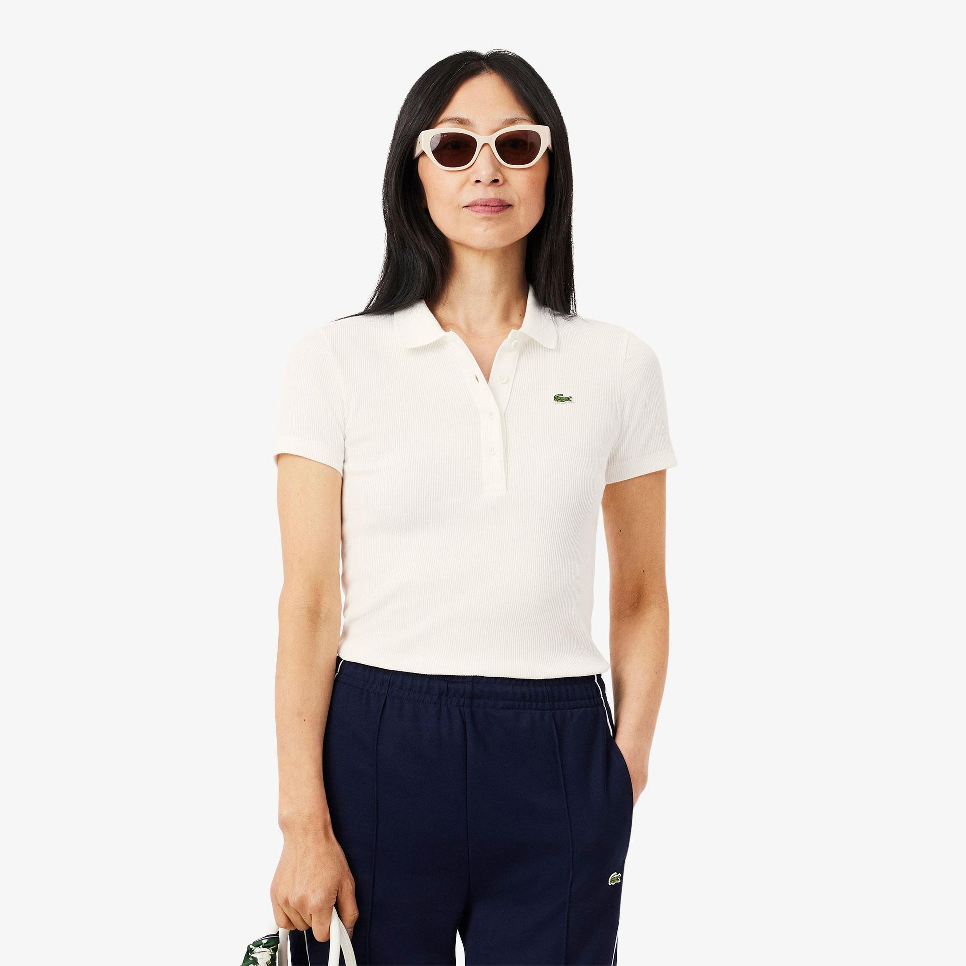 L.12.D Kadın Slim Fit Beyaz Polo
