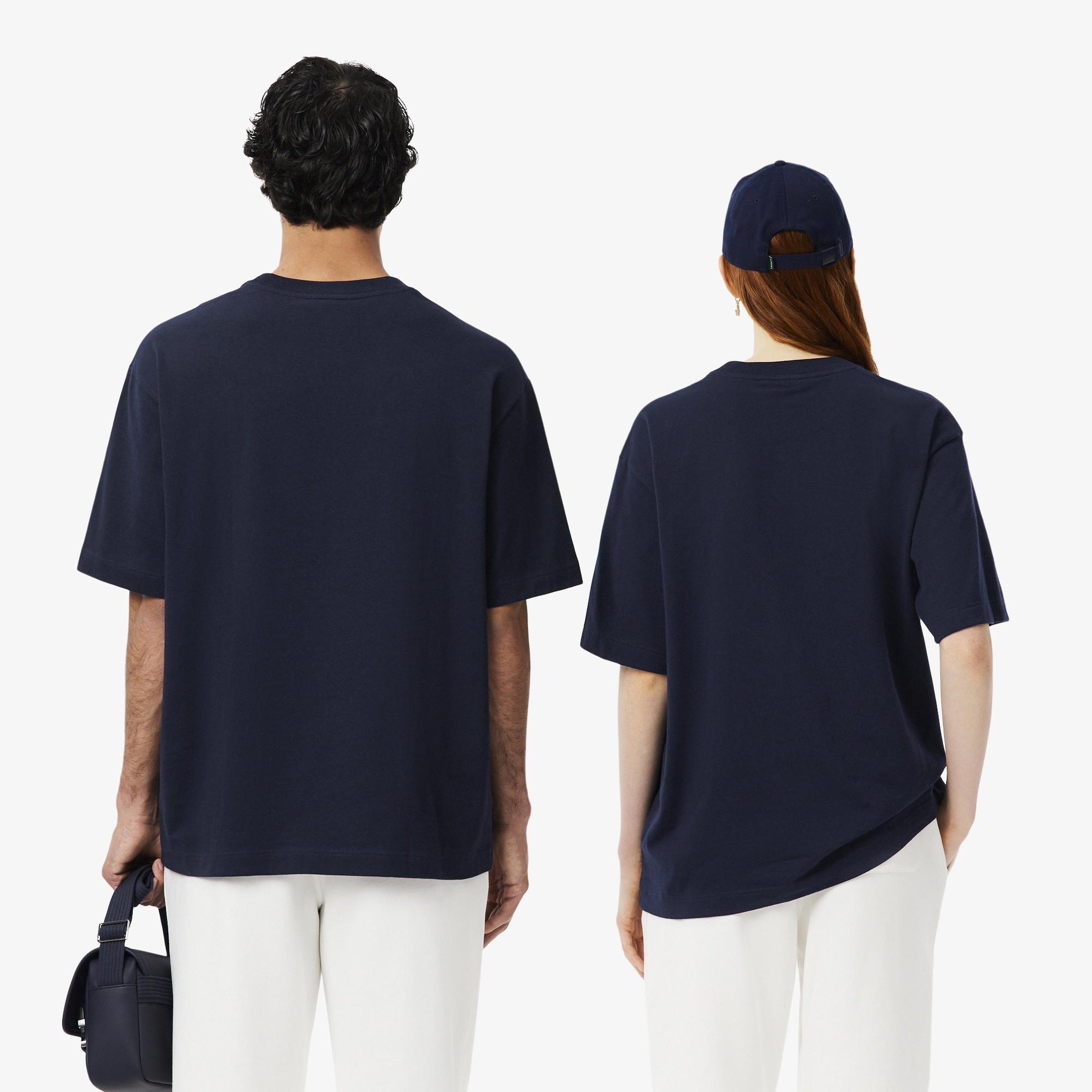 Unisex Loose Fit Bisiklet Yaka Lacivert T-Shirt