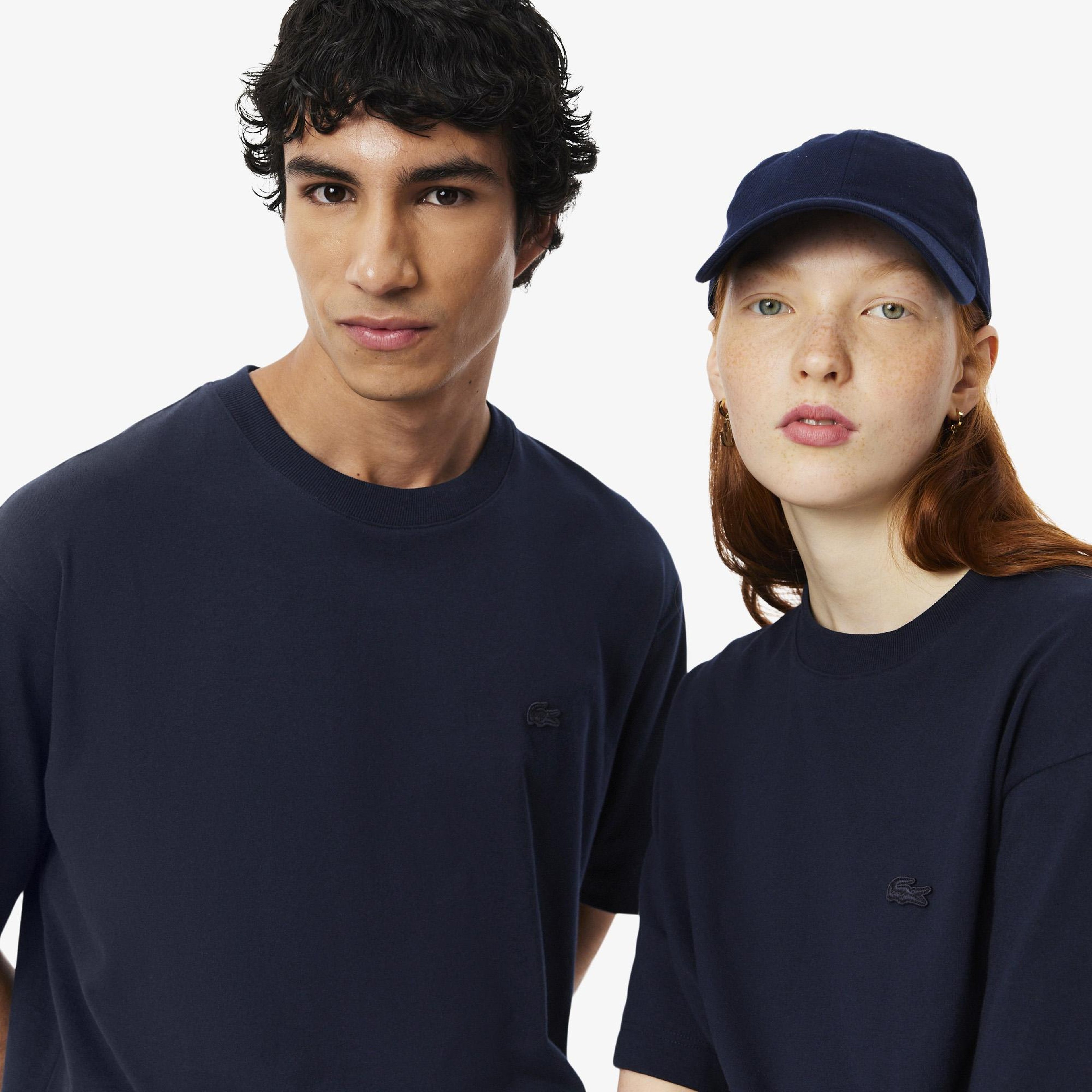 Unisex Loose Fit Bisiklet Yaka Lacivert T-Shirt