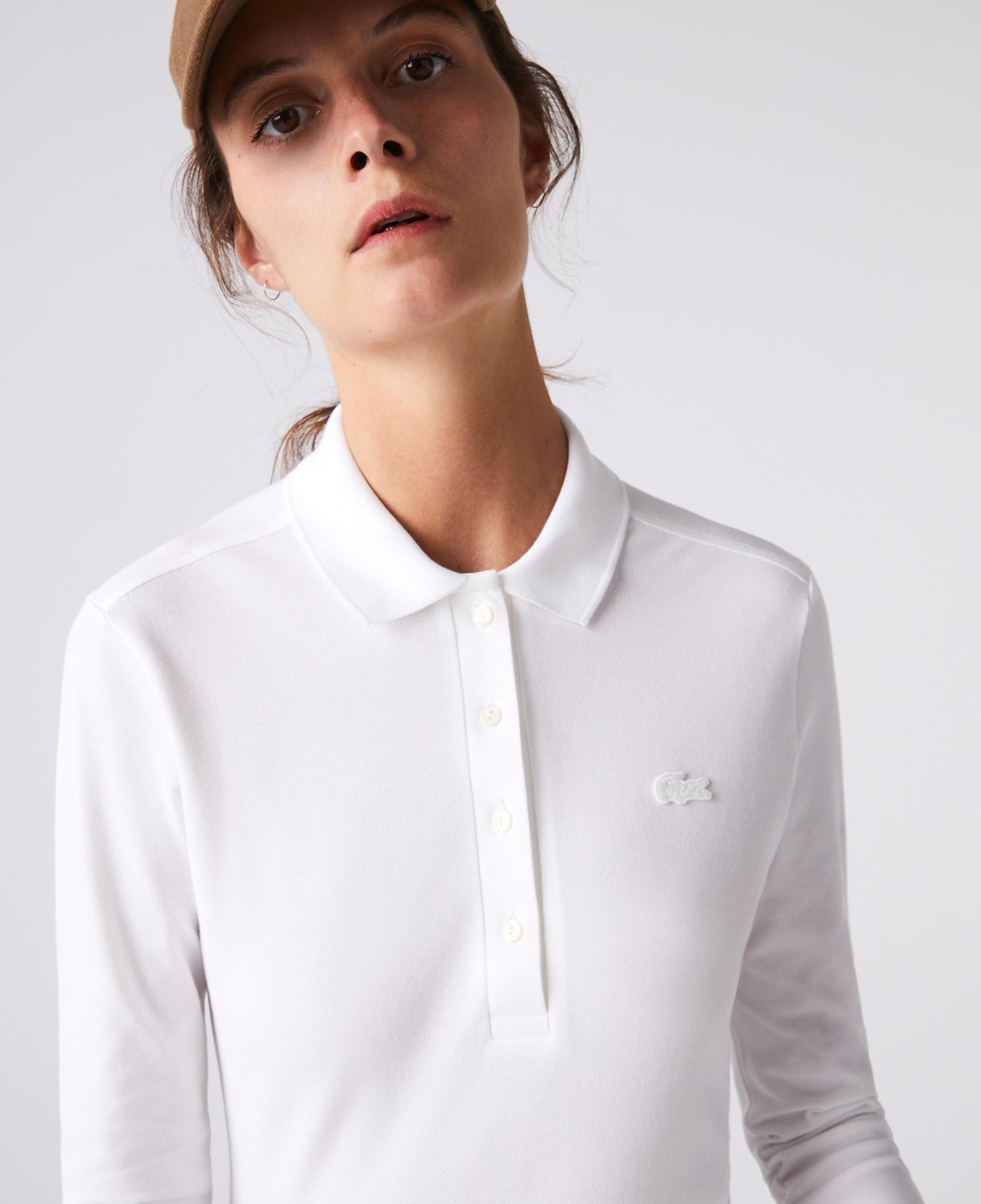 Kadın Slim Fit Uzun Kollu Beyaz Polo