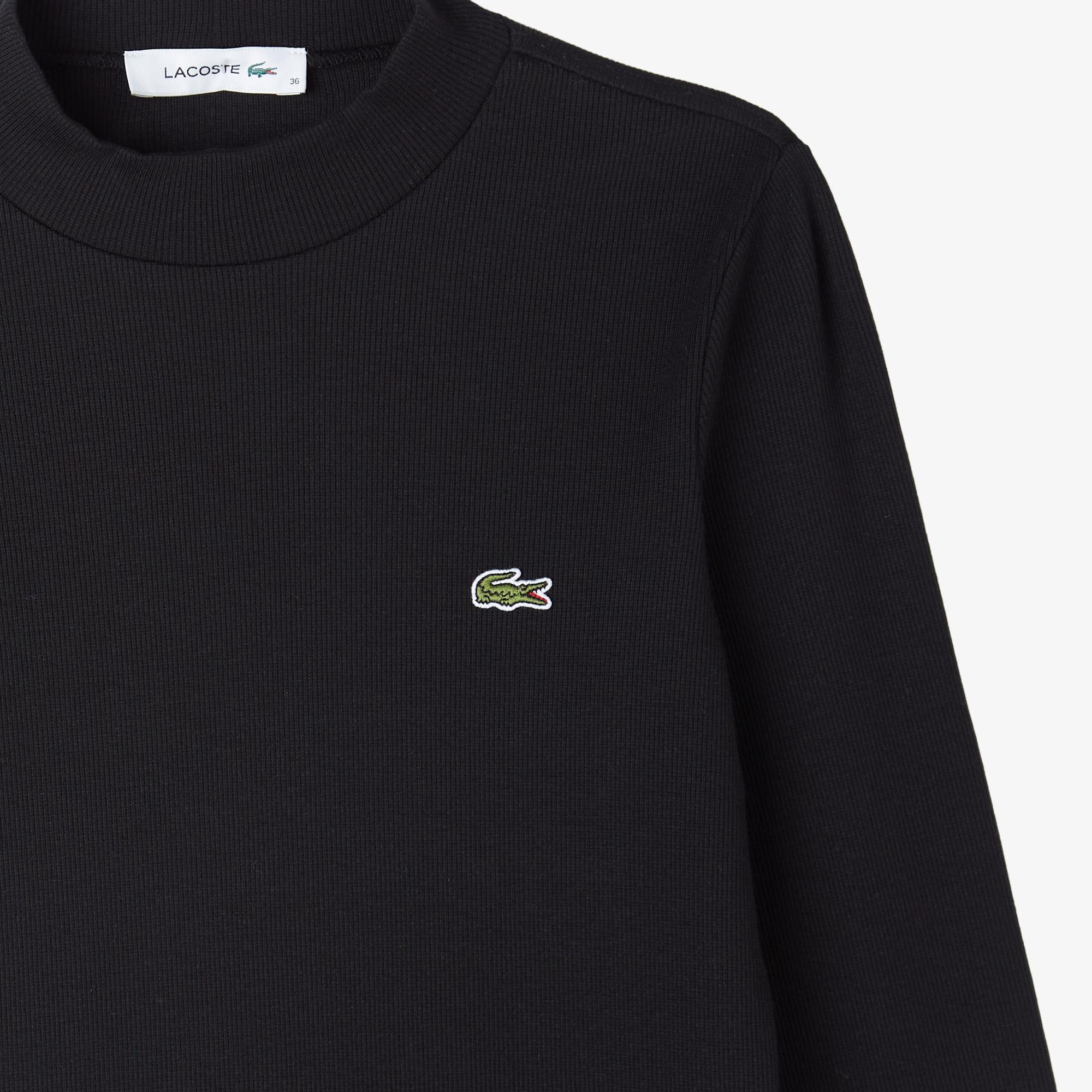 Lacoste Kadın Slim Fit Uzun Kollu Bisiklet Yaka Siyah T-Shirt