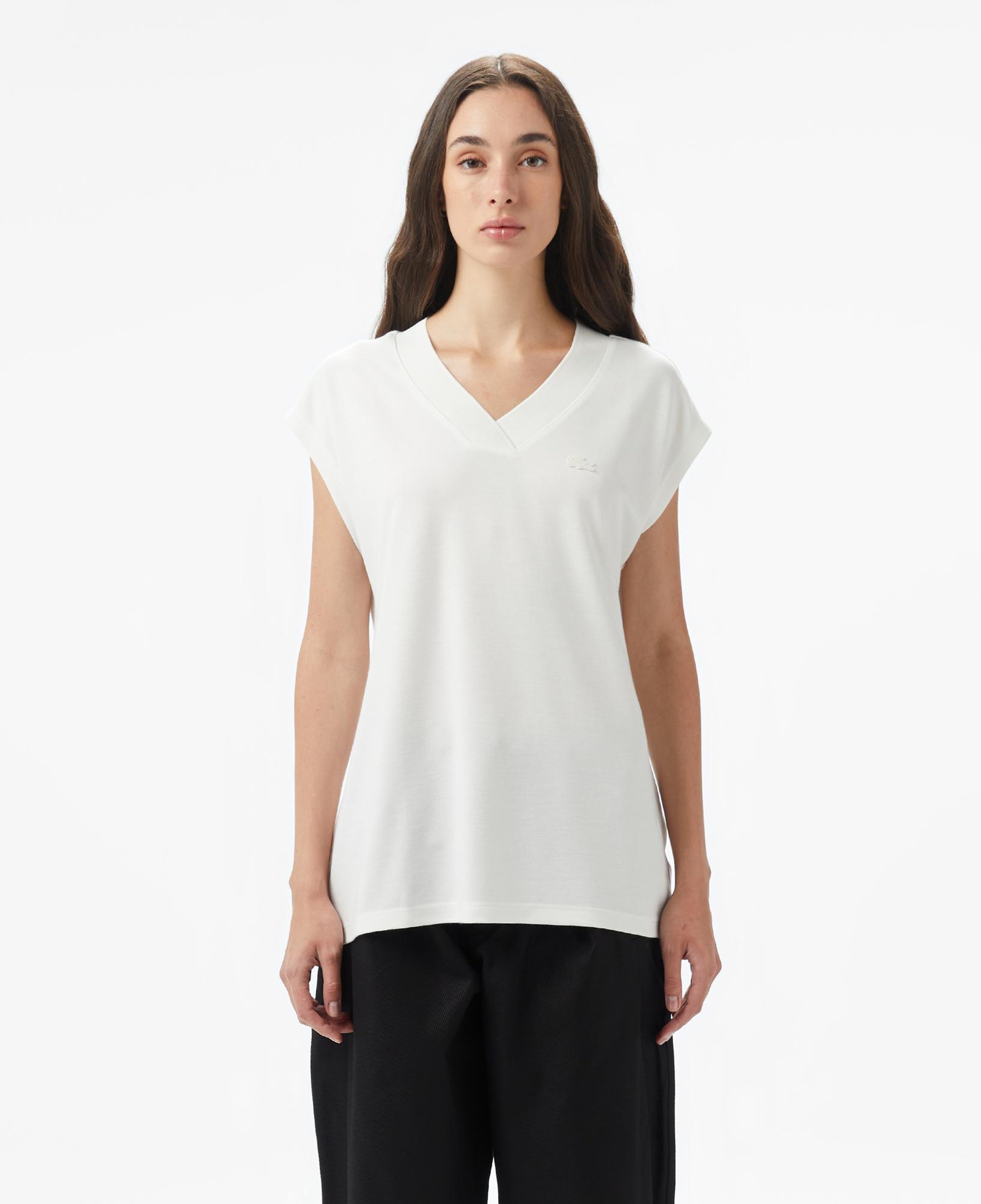 Kadın Slim Fit Kolsuz V Yaka Krem Bluz