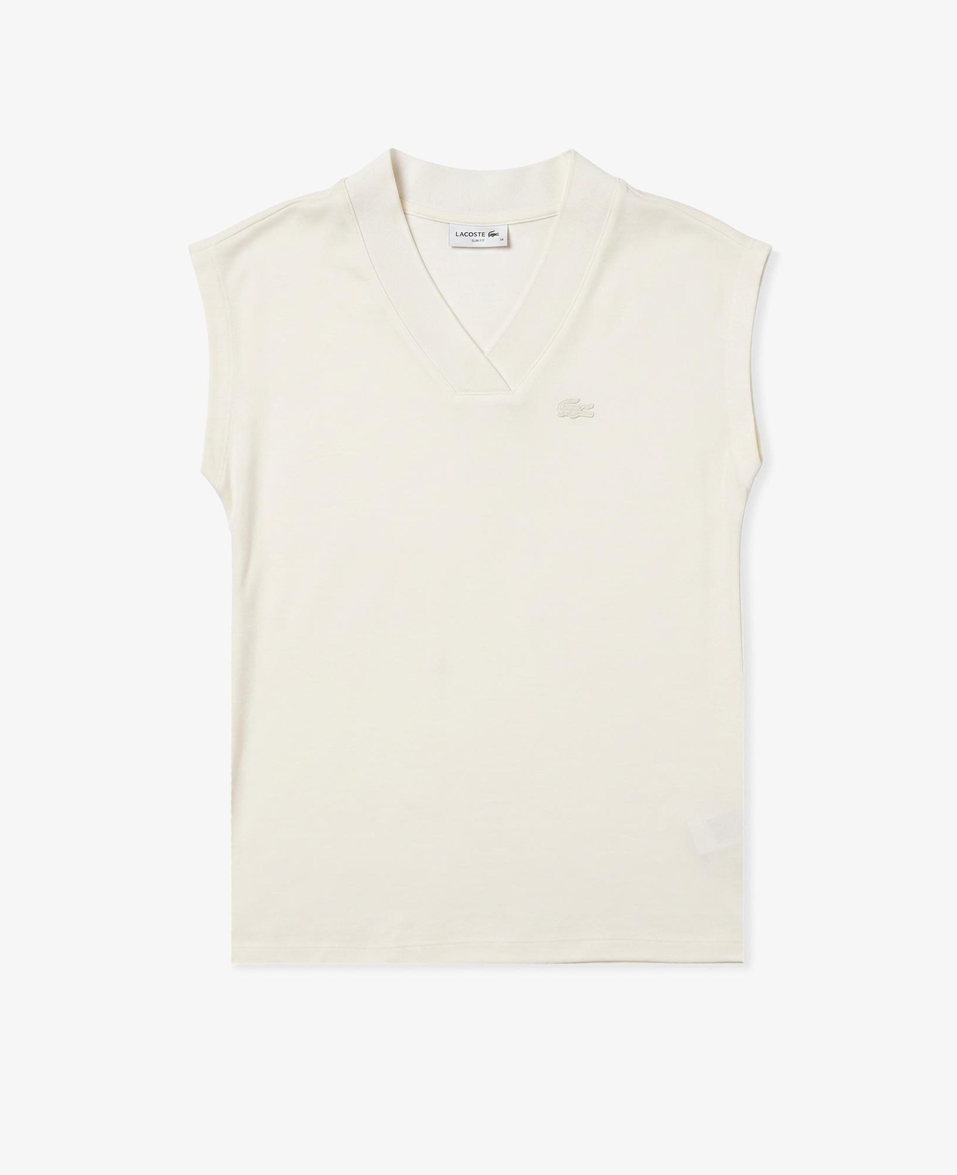 Kadın Slim Fit Kolsuz V Yaka Krem Bluz