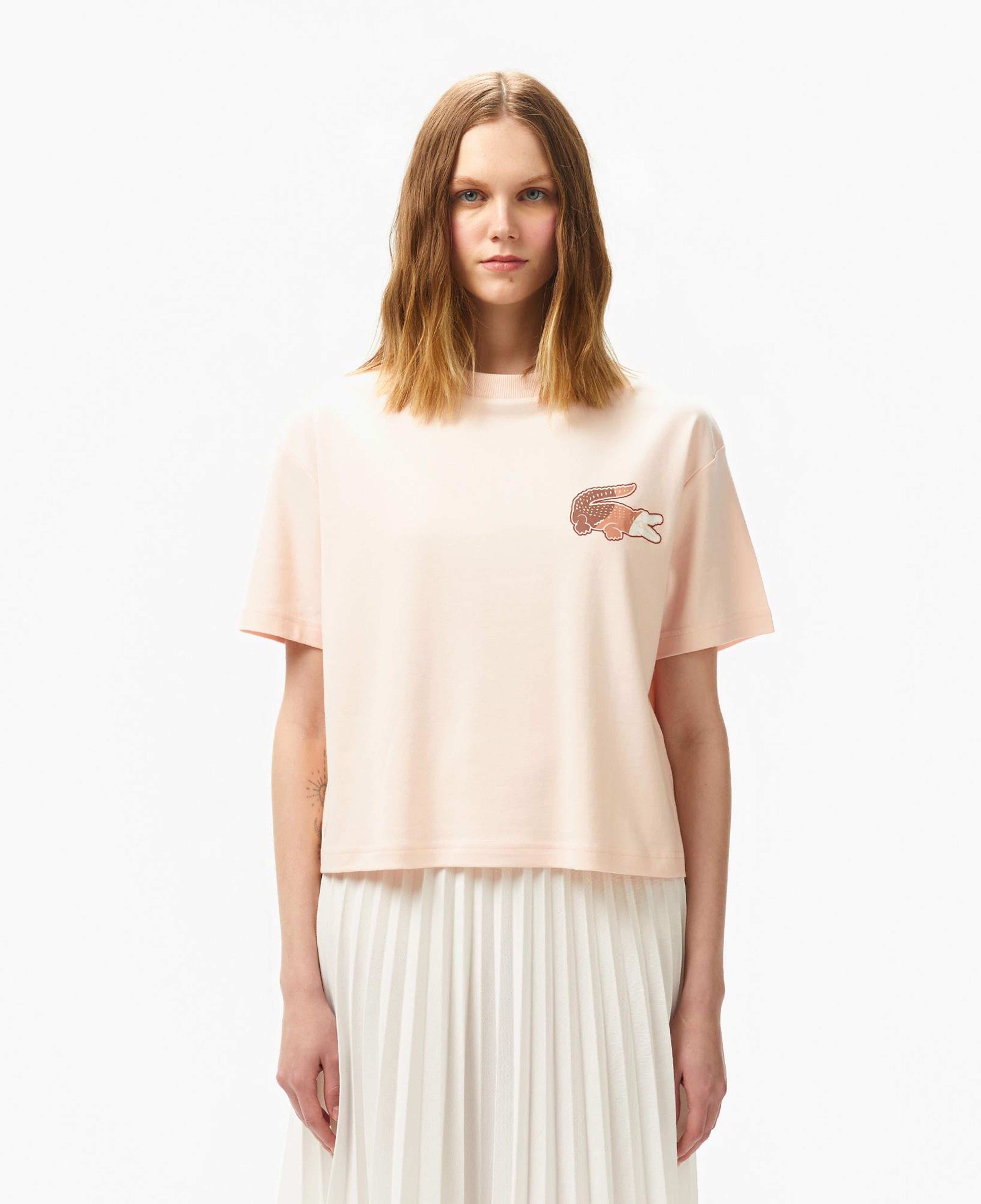 Lacoste Kadın Bisiklet Yaka Baskılı Açık Pembe T-Shirt
