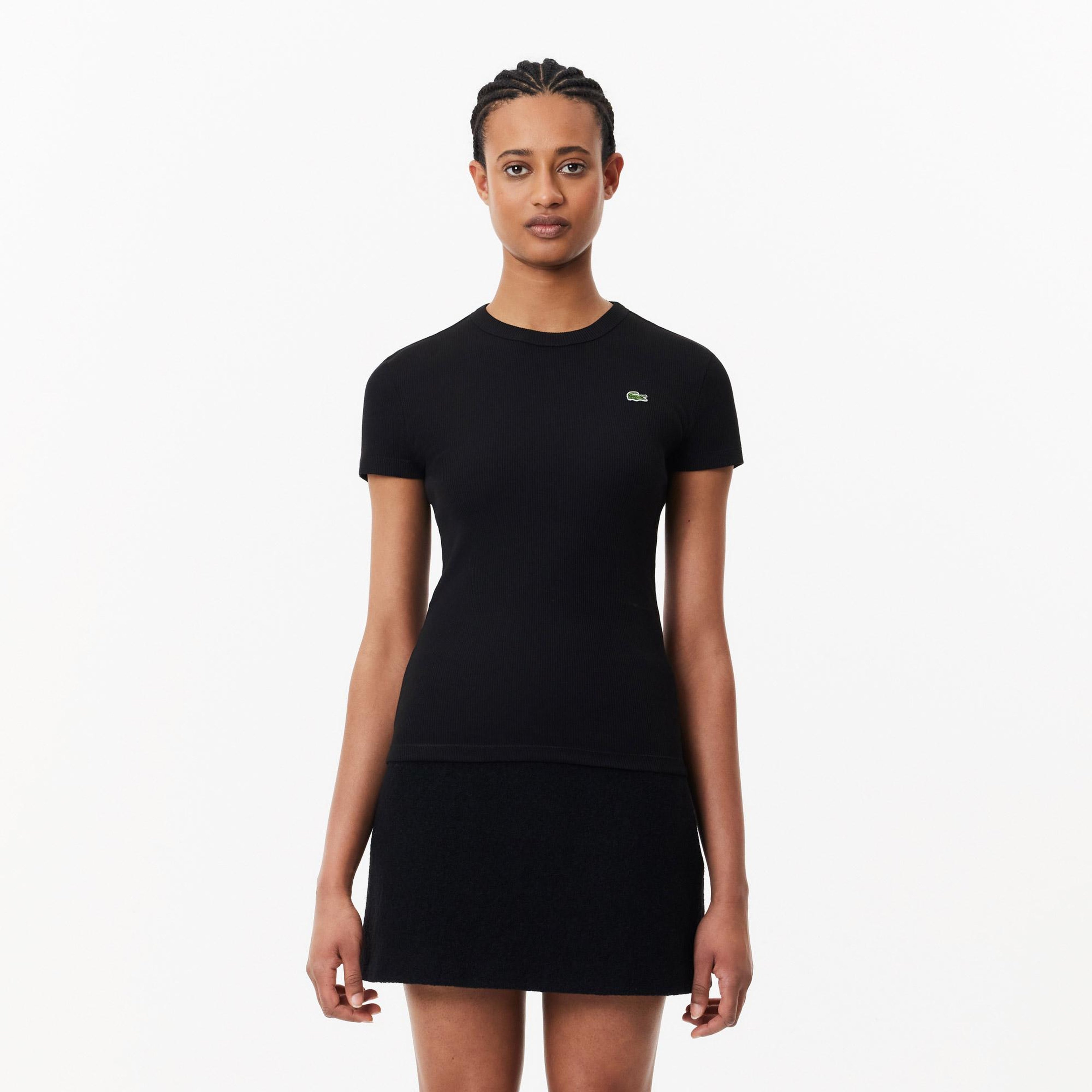 Kadın Slim Fit Bisiklet Yaka Siyah T-Shirt