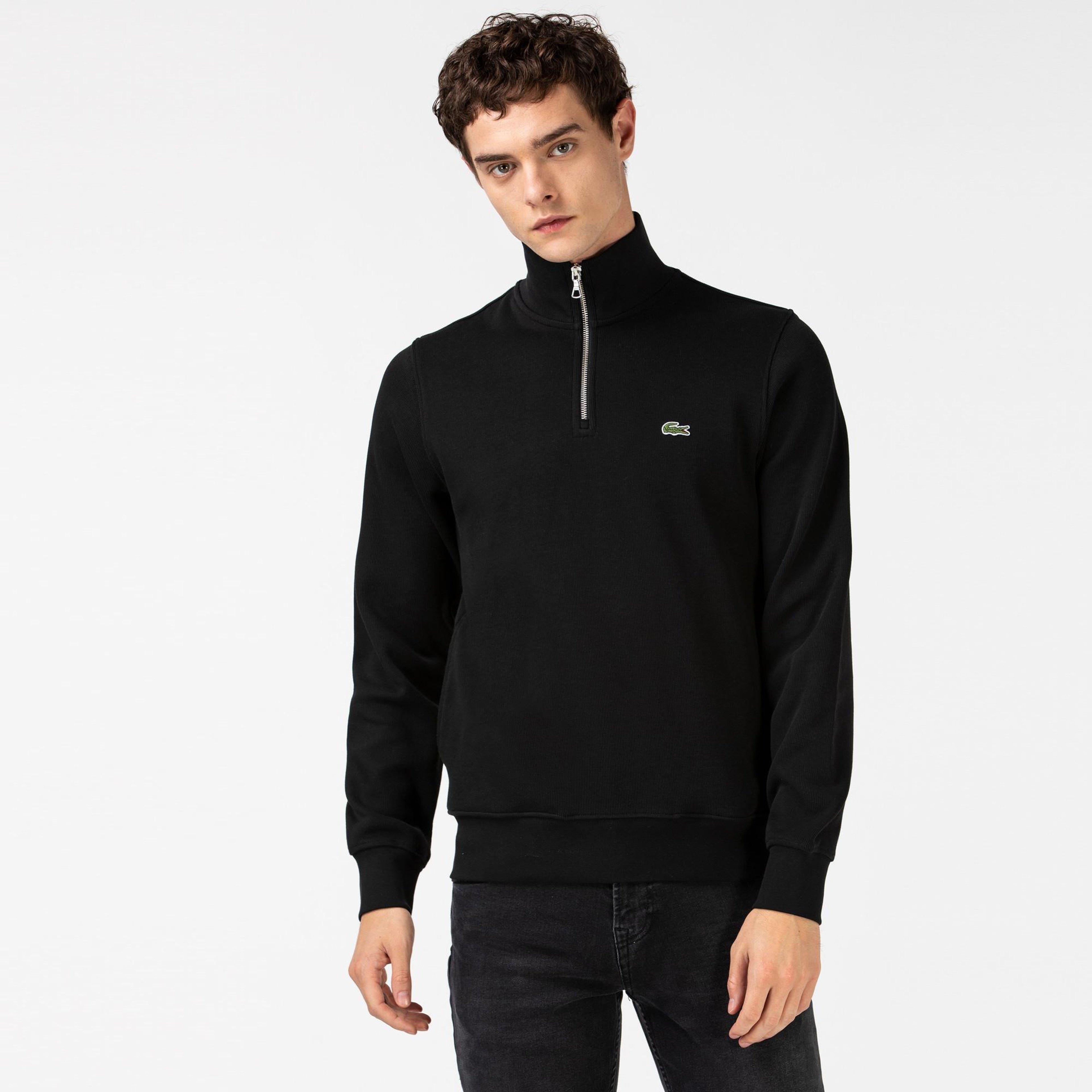 Lacoste Erkek Classic Fit Yarım Fermuarlı Siyah Sweatshirt