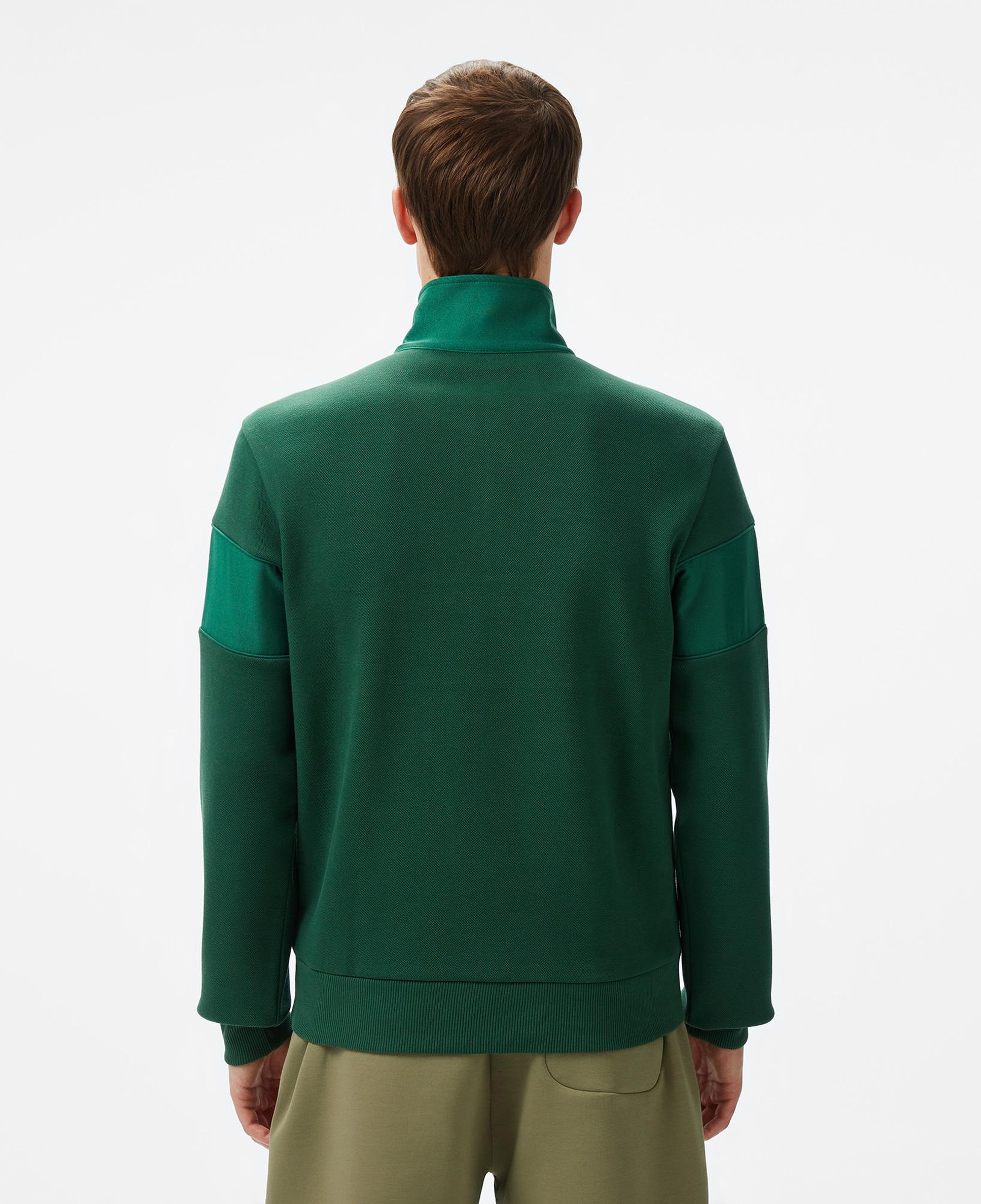 Erkek Classic Fit Yarım Fermuarlı Renk Bloklu Koyu Yeşil Sweatshirt