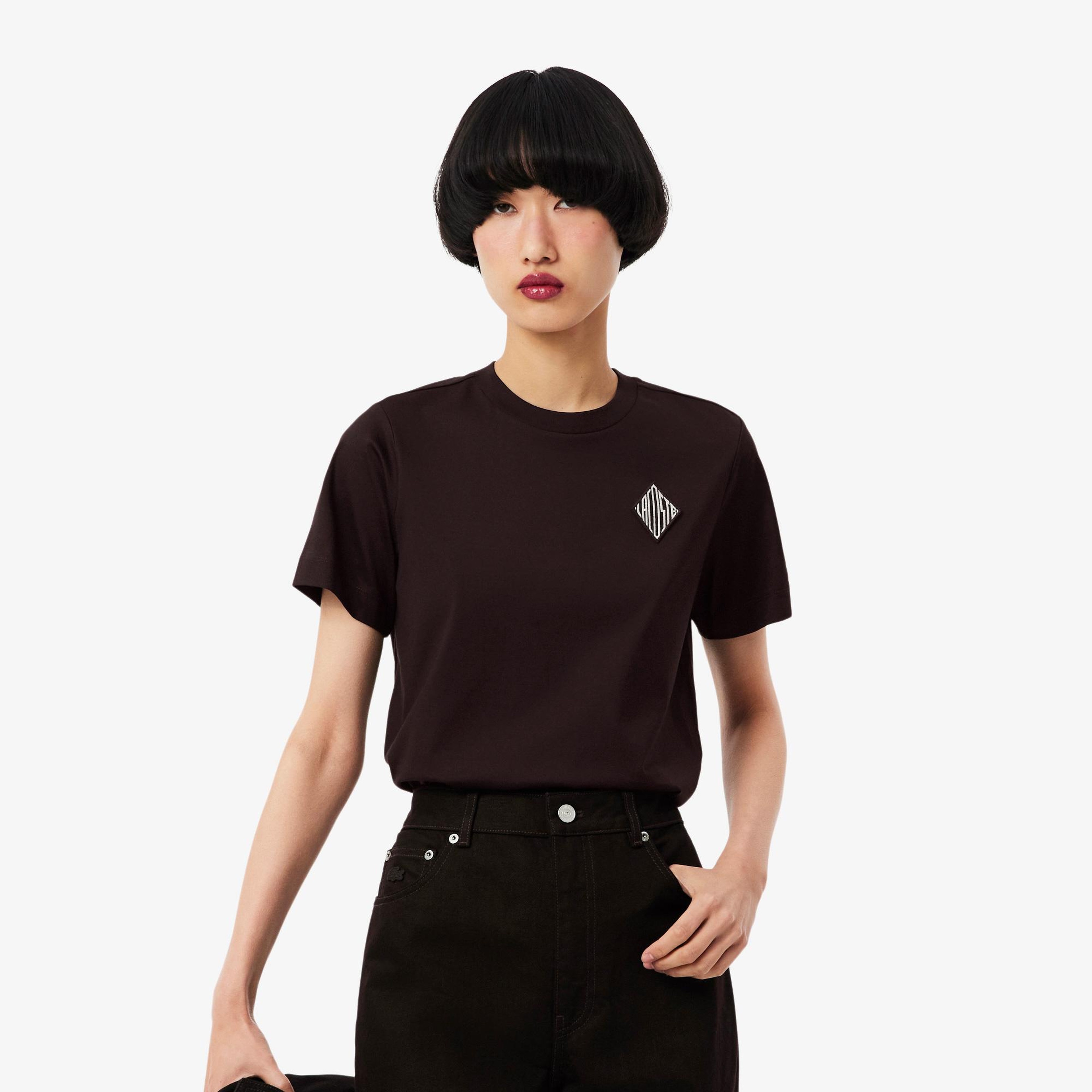 Kadın Regular Fit Bisiklet Yaka Koyu Kahverengi T-Shirt