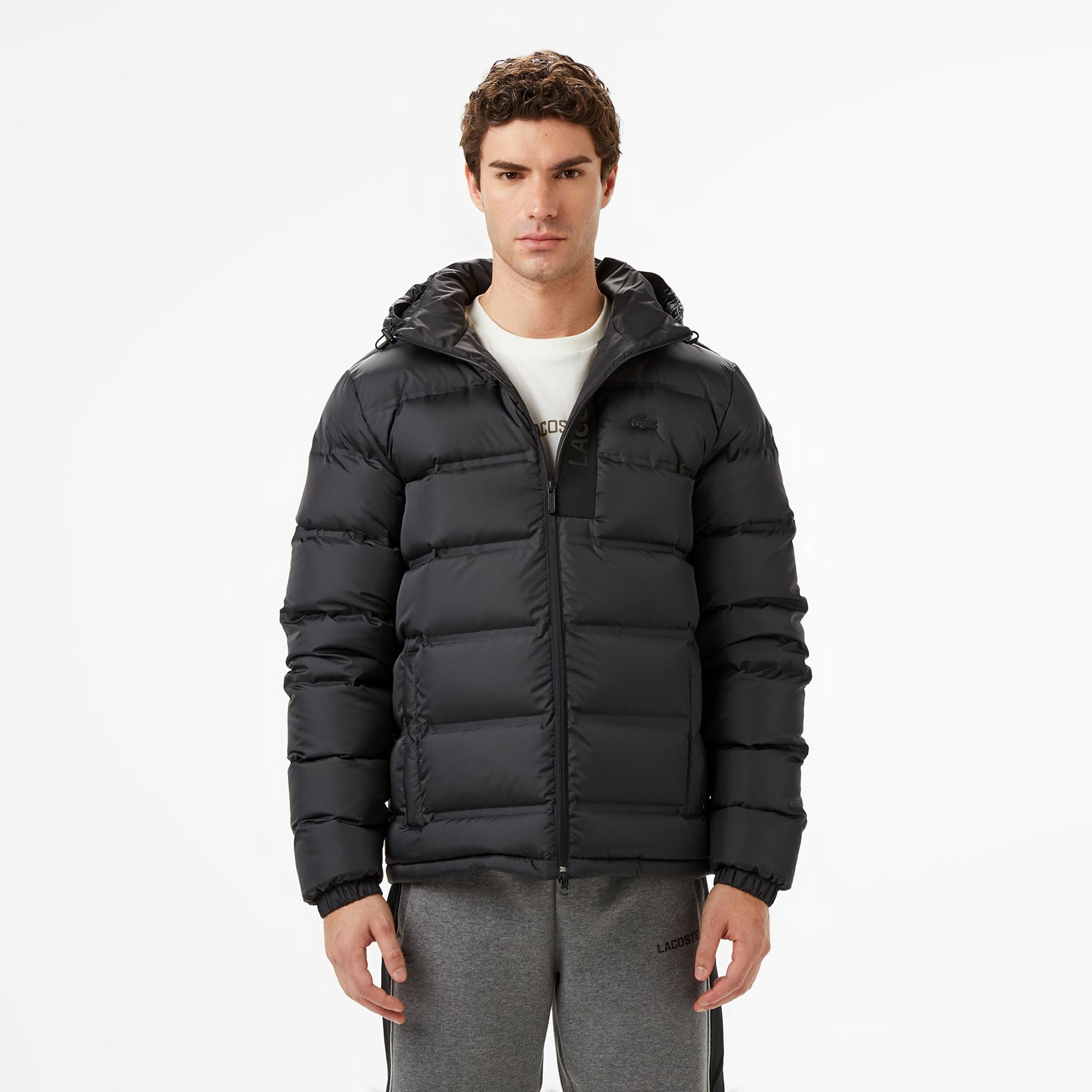 Erkek Regular Fit Kapüşonlu Siyah Şişme Mont