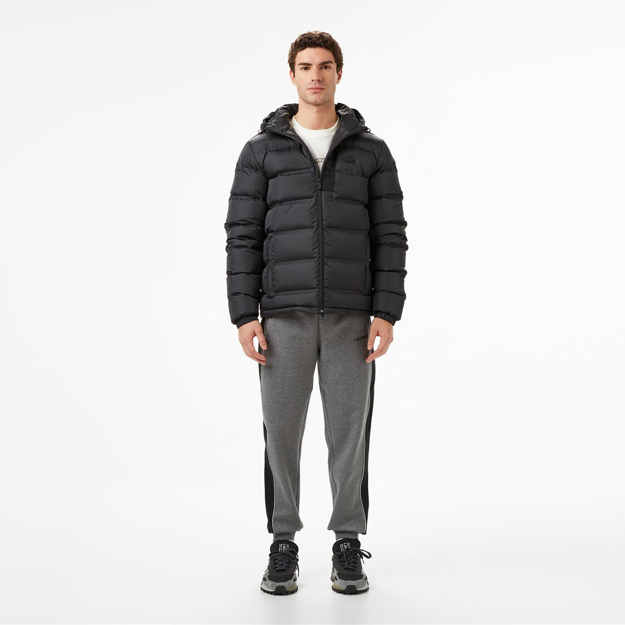 Erkek Regular Fit Kapüşonlu Siyah Şişme Mont