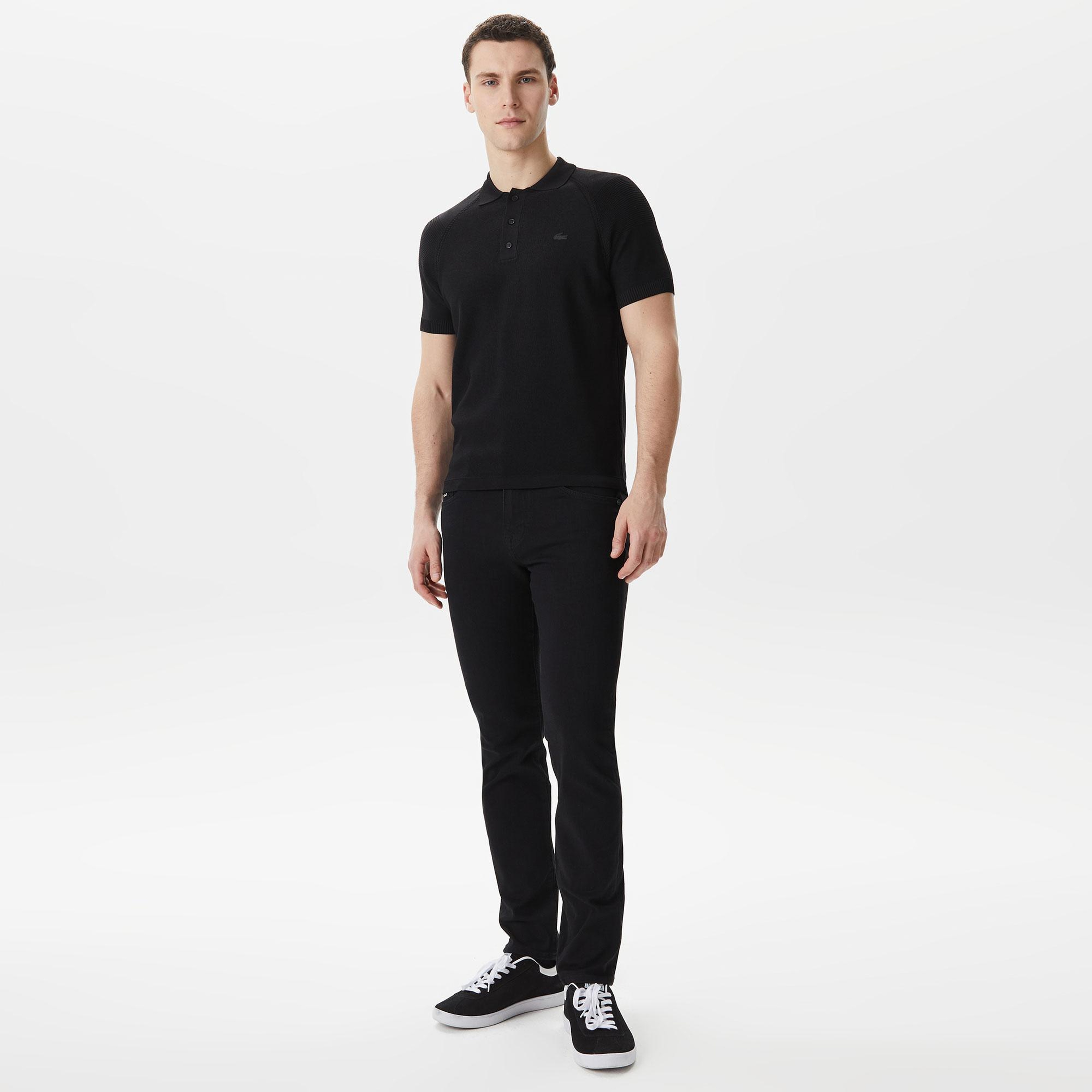 Erkek Regular Fit Kısa Kollu Polo Yaka Siyah Triko
