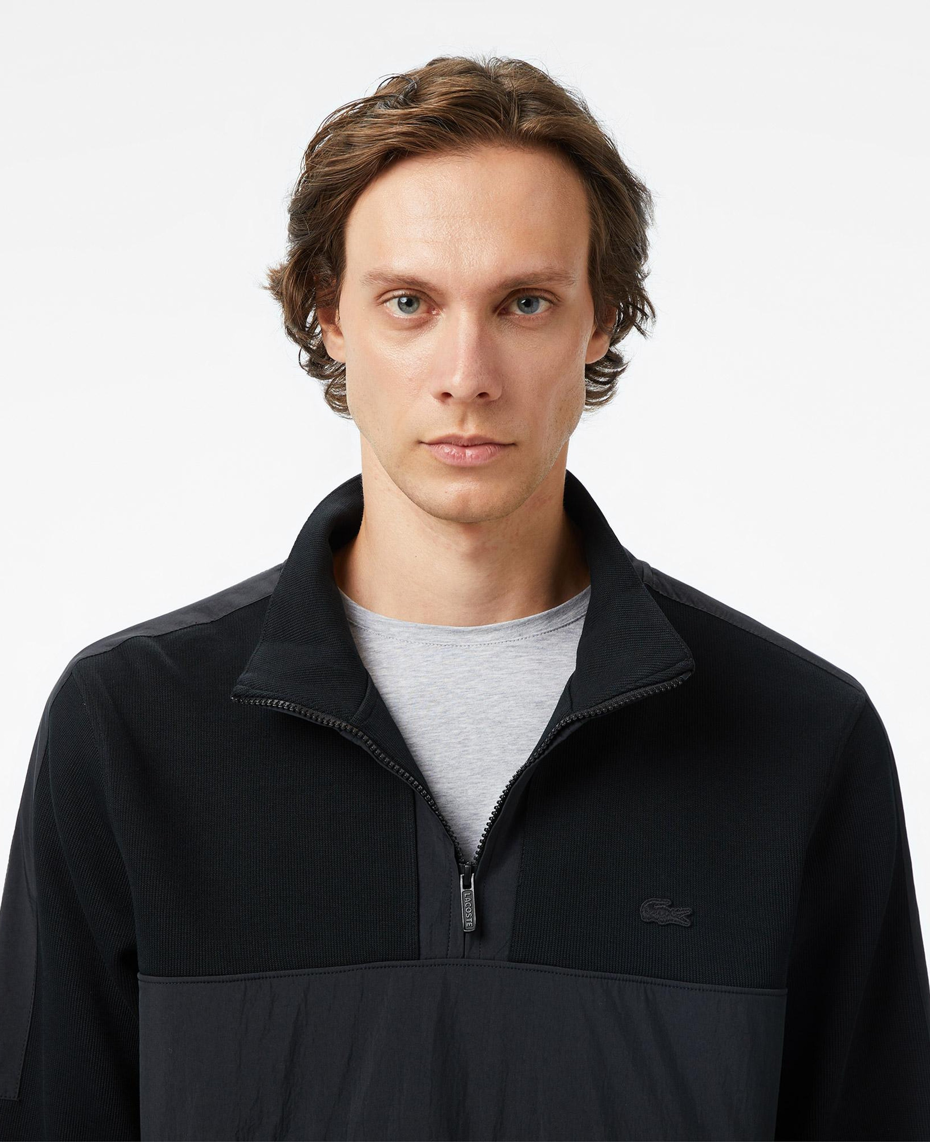 Erkek Classic Fit Yarım Fermuarlı Siyah Sweatshirt