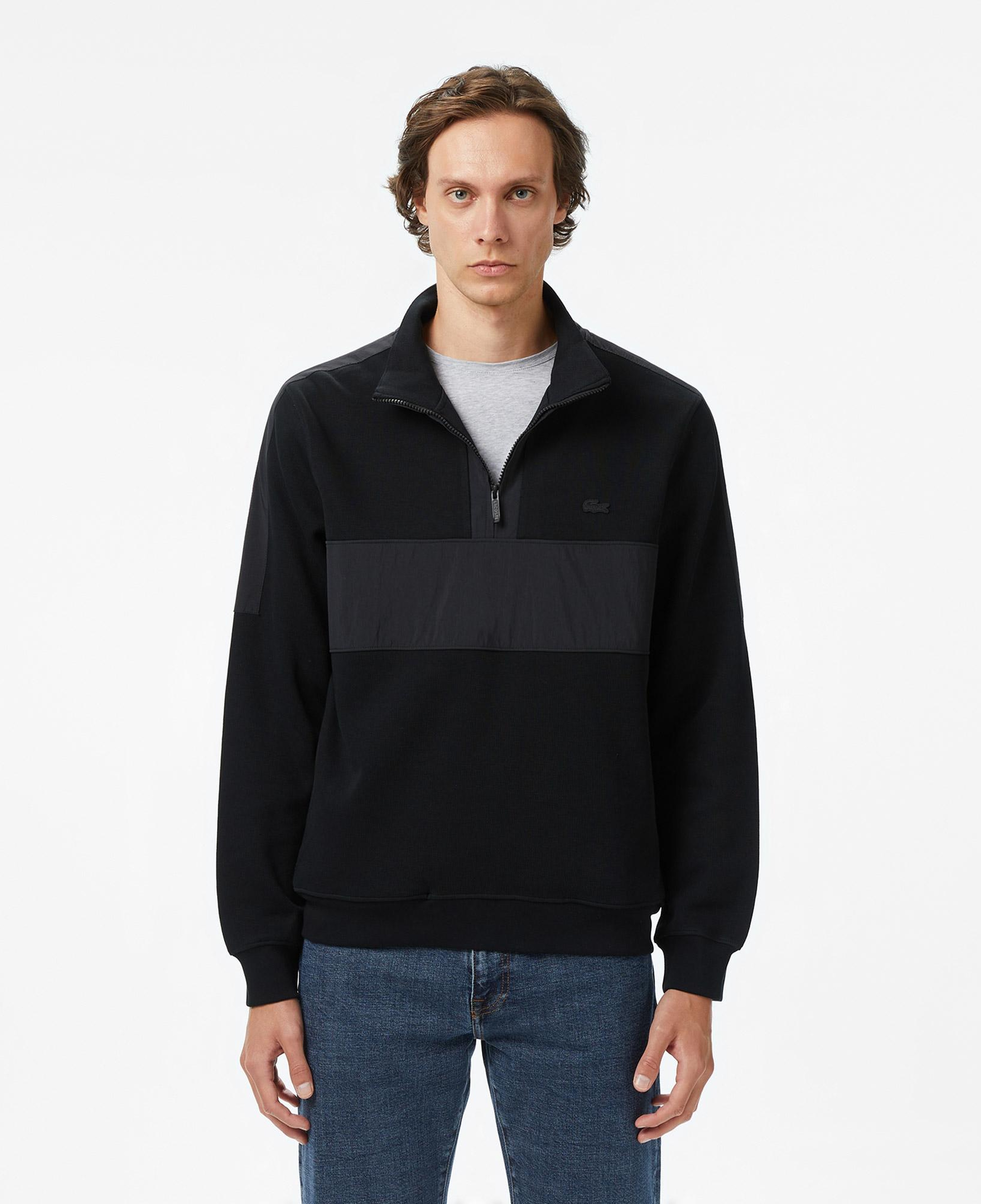 Erkek Classic Fit Yarım Fermuarlı Siyah Sweatshirt