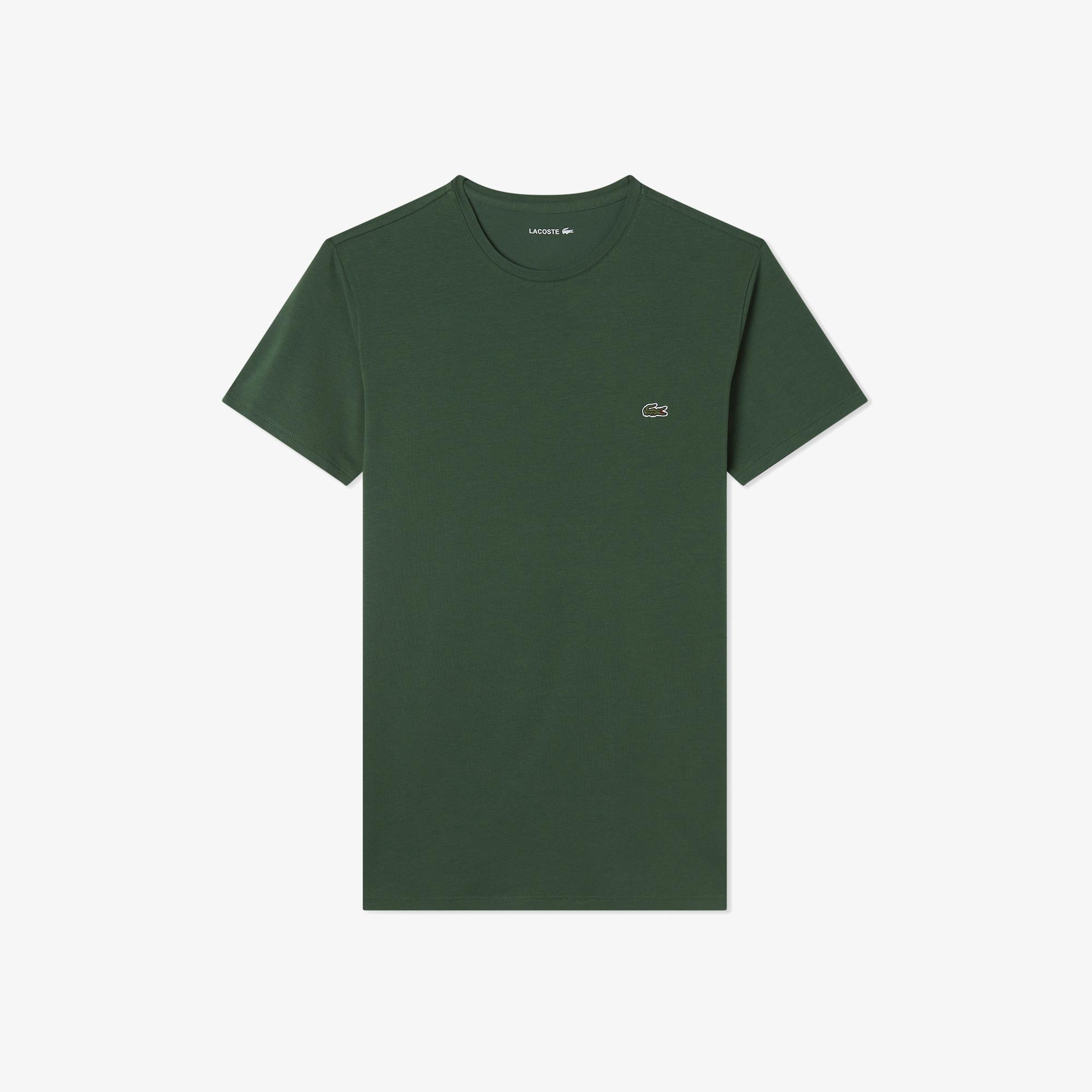 Erkek Slim Fit Bisiklet Yaka Koyu Yeşil T-Shirt