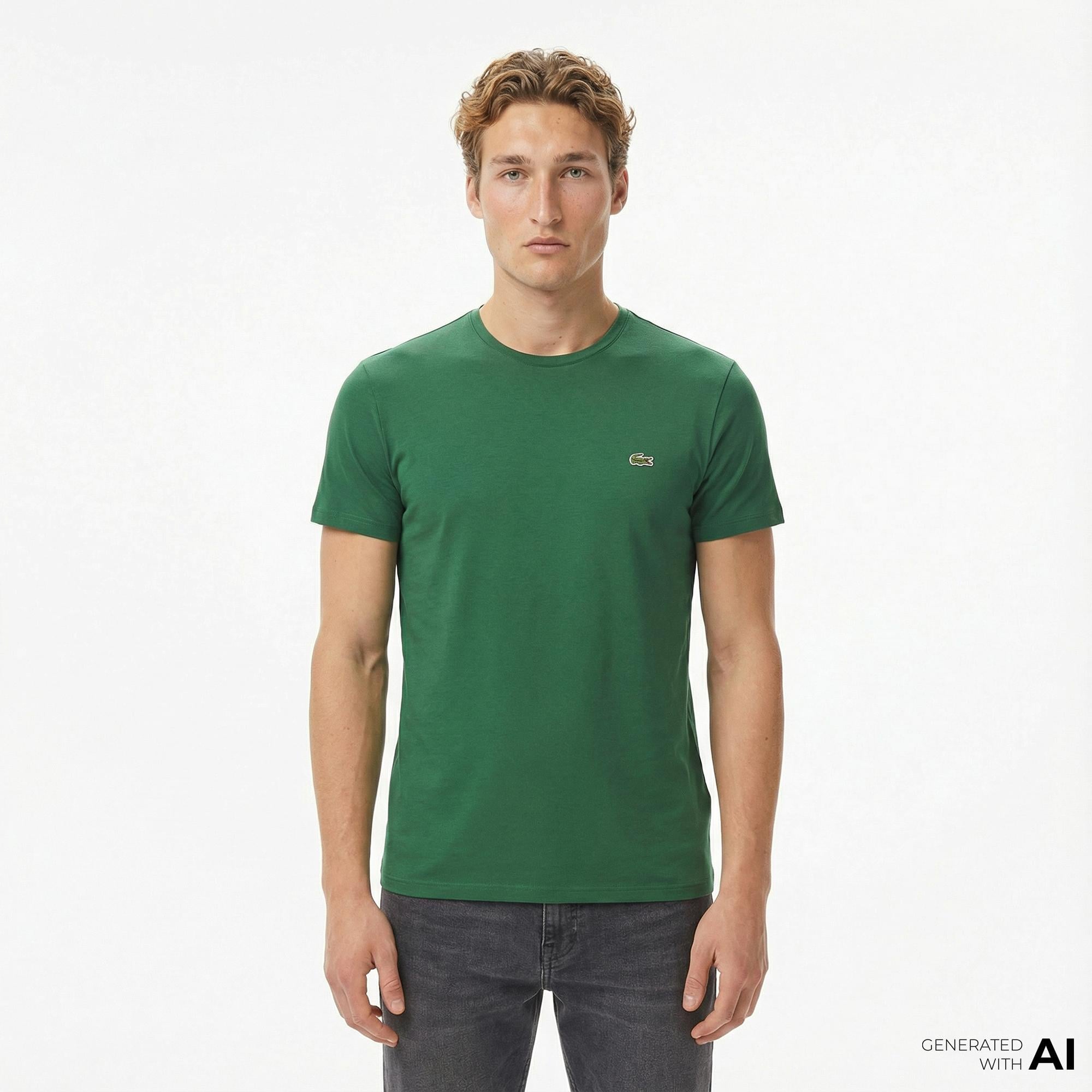 Erkek Slim Fit Bisiklet Yaka Koyu Yeşil T-Shirt