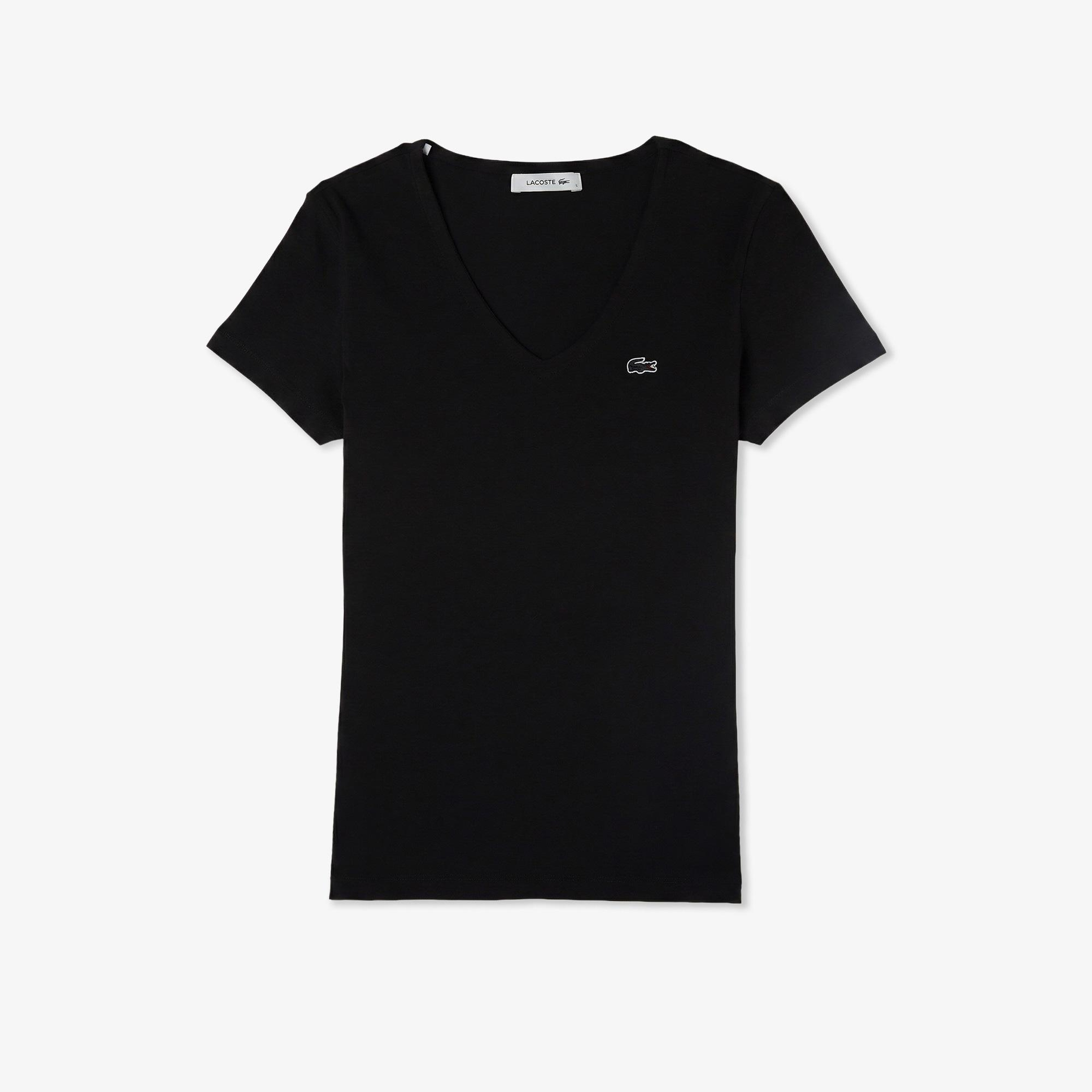 Kadın Slim Fit V Yaka Siyah T-Shirt