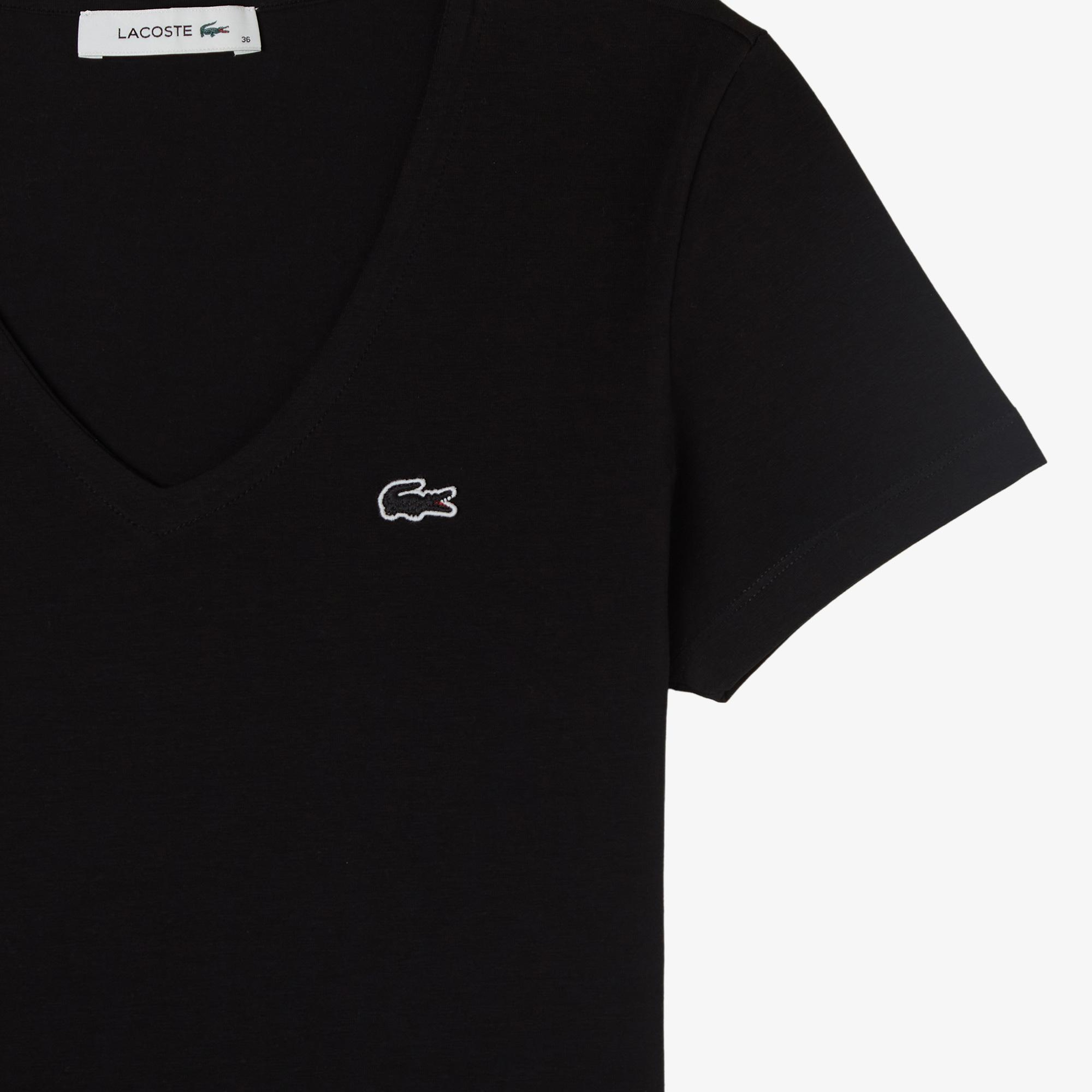Kadın Slim Fit V Yaka Siyah T-Shirt