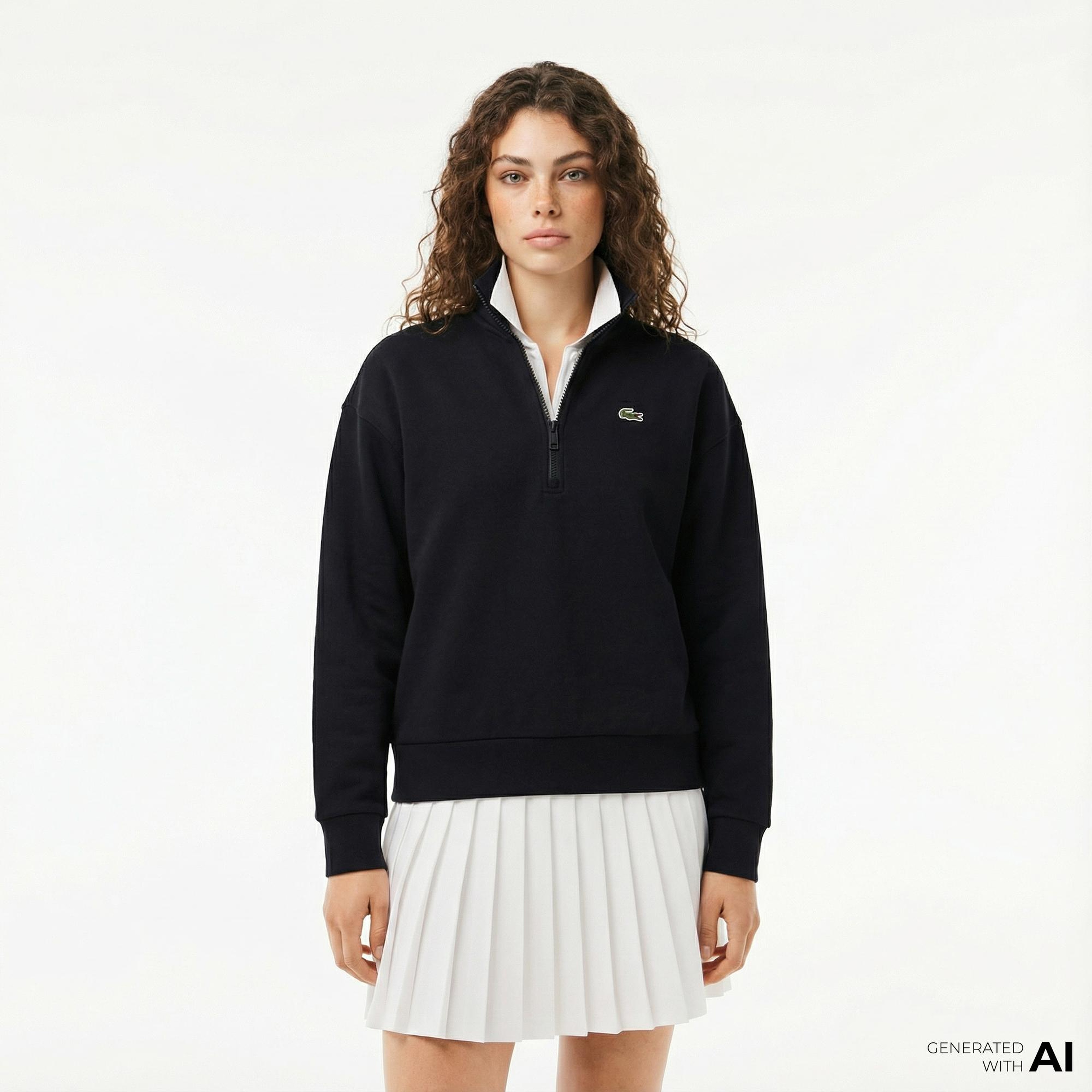 Kadın Relaxed Fit Yarım Fermuarlı Lacivert Sweatshirt