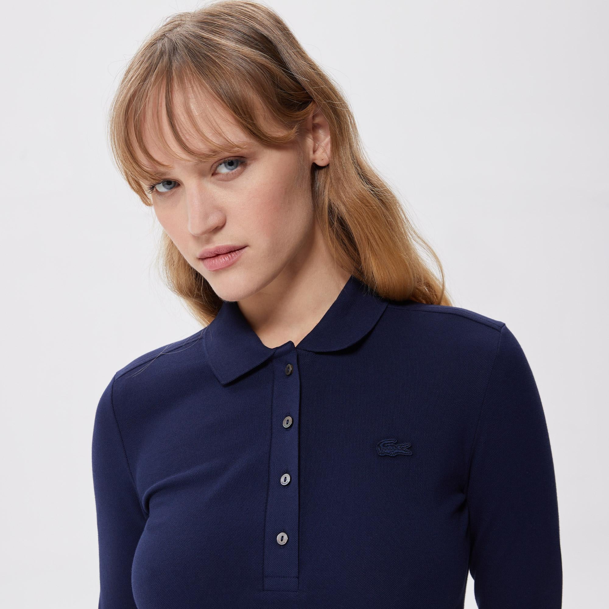 Lacoste Kadın Slim Fit Uzun Kollu Lacivert Polo