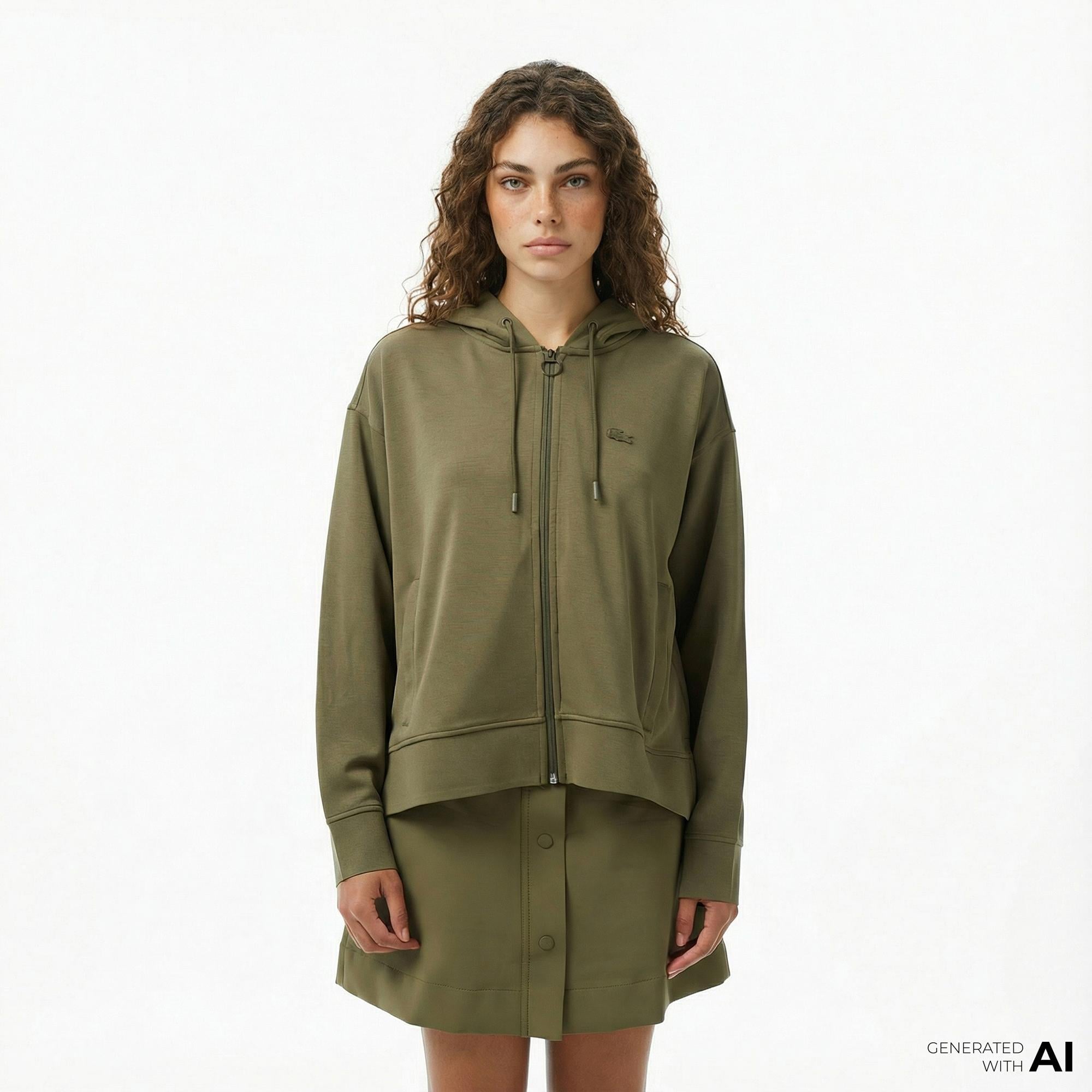Lacoste Kadın Relaxed Fit Kapüşonlu Haki Sweatshirt