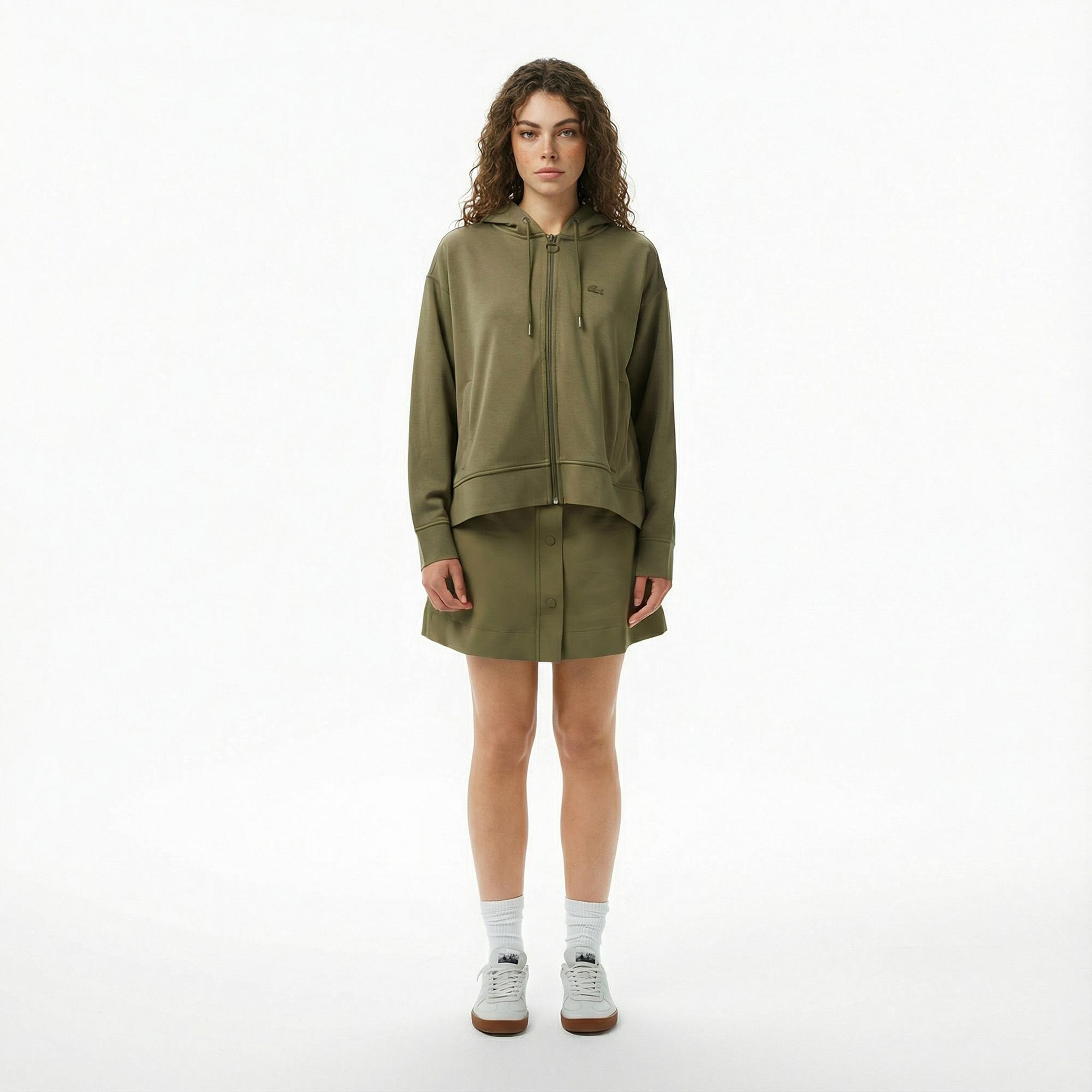 Lacoste Kadın Relaxed Fit Kapüşonlu Haki Sweatshirt